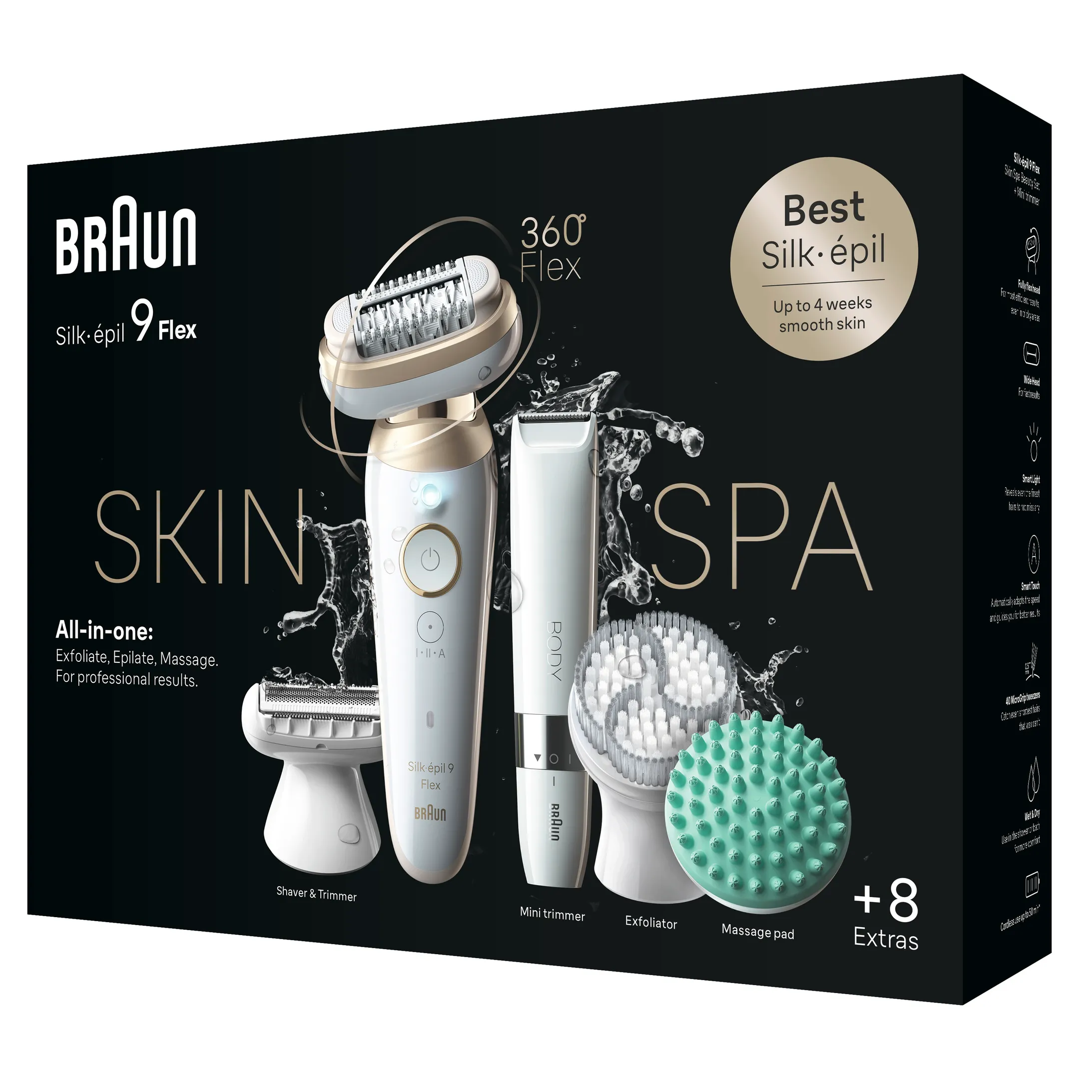 Braun Silk-épil 9 Flex SkinSpa, Épilateur Pour Une Épilation Facile, 9-481 3D, Blanc/Doré image