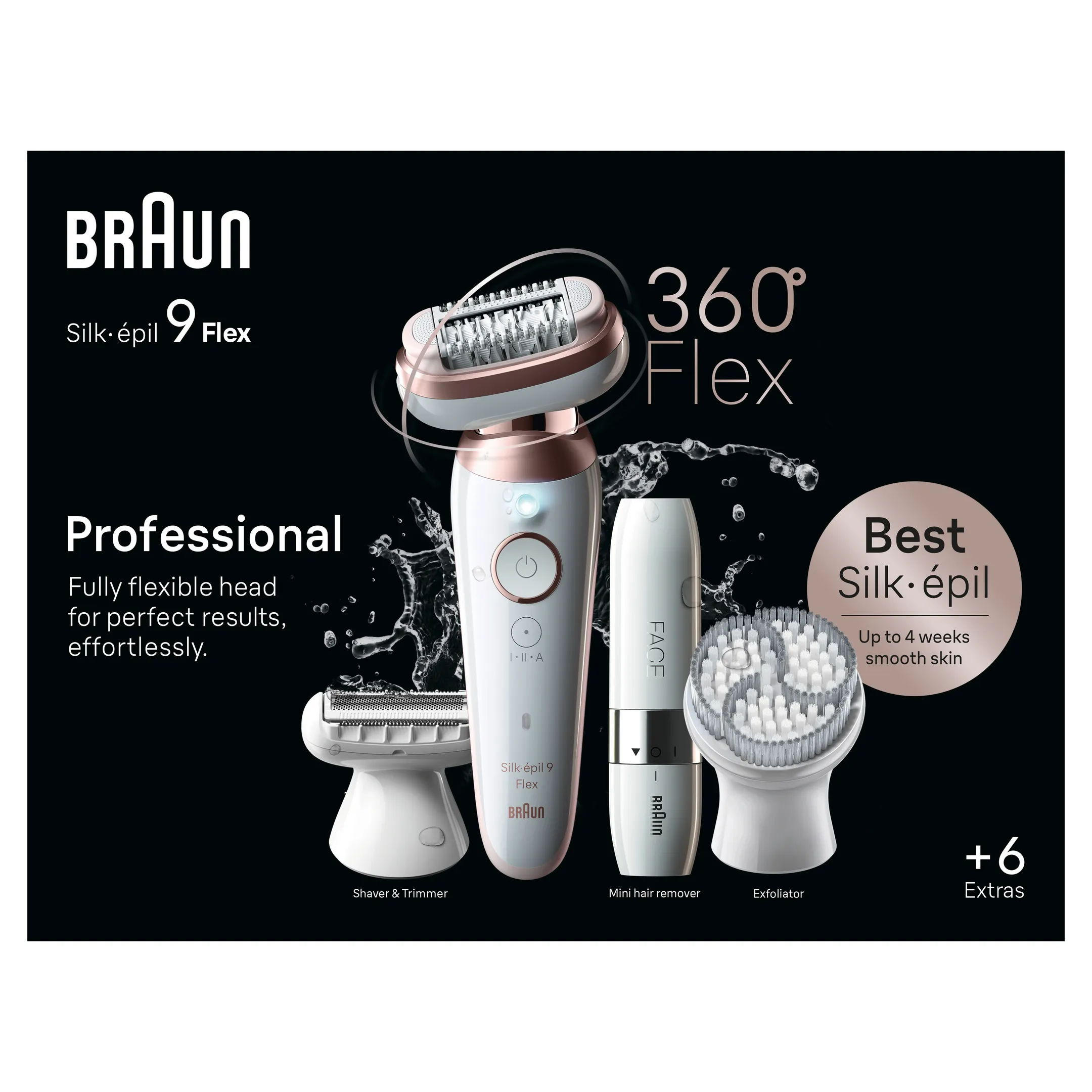 Braun Silk·épil 9 Flex, Epilator Voor Eenvoudig Ontharen, 9-360 3D, Wit/Roze Titan image
