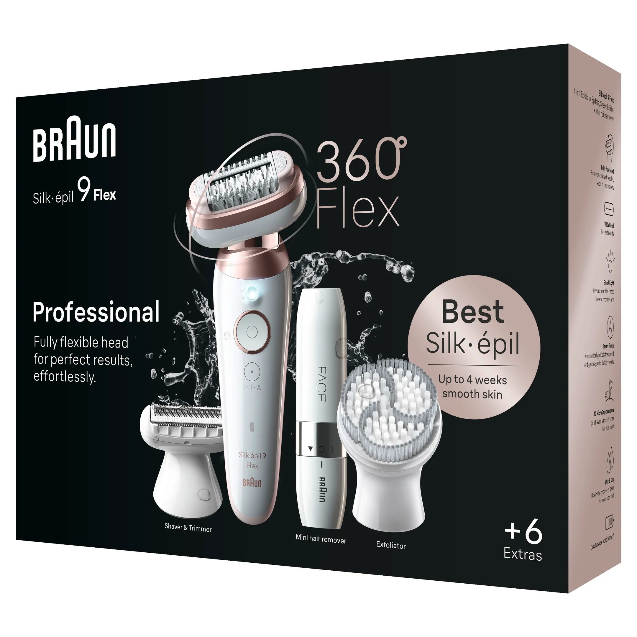 Braun Silk·épil 9 Flex, Epilator Voor Eenvoudig Ontharen, 9-360 3D, Wit/Roze Titan image