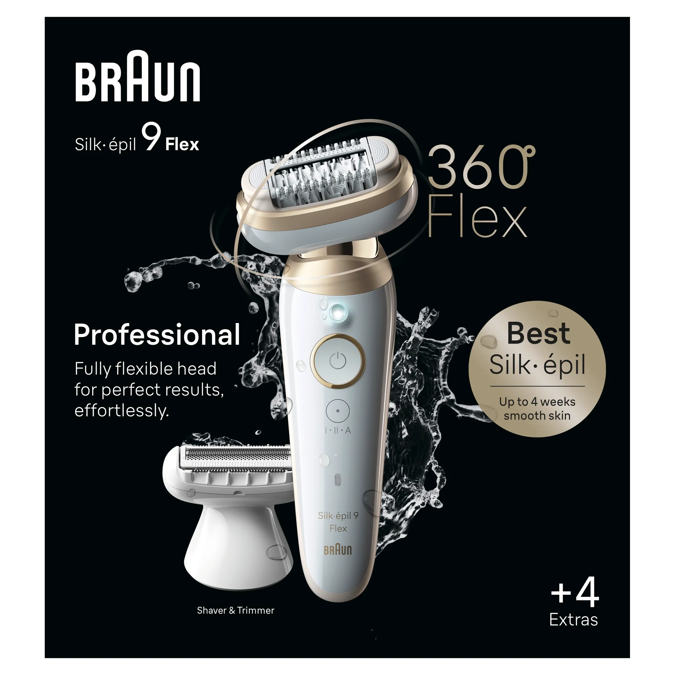 Braun Silk·épil 9 Flex, Epilator Voor Eenvoudig Ontharen, 9-041 3D, Wit/goud image