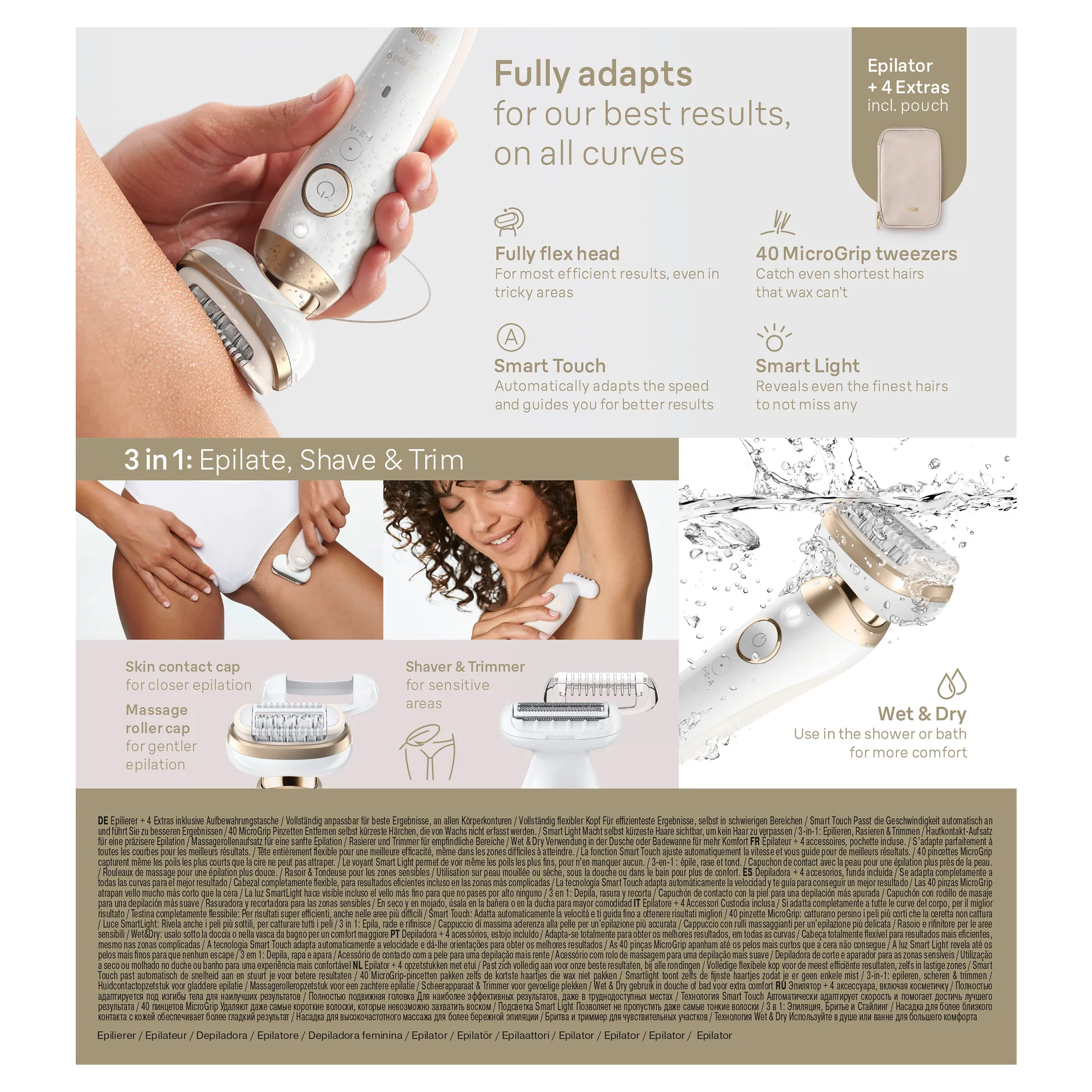 Braun Silk·épil 9 Flex, Epilator Voor Eenvoudig Ontharen, 9-041 3D, Wit/goud image