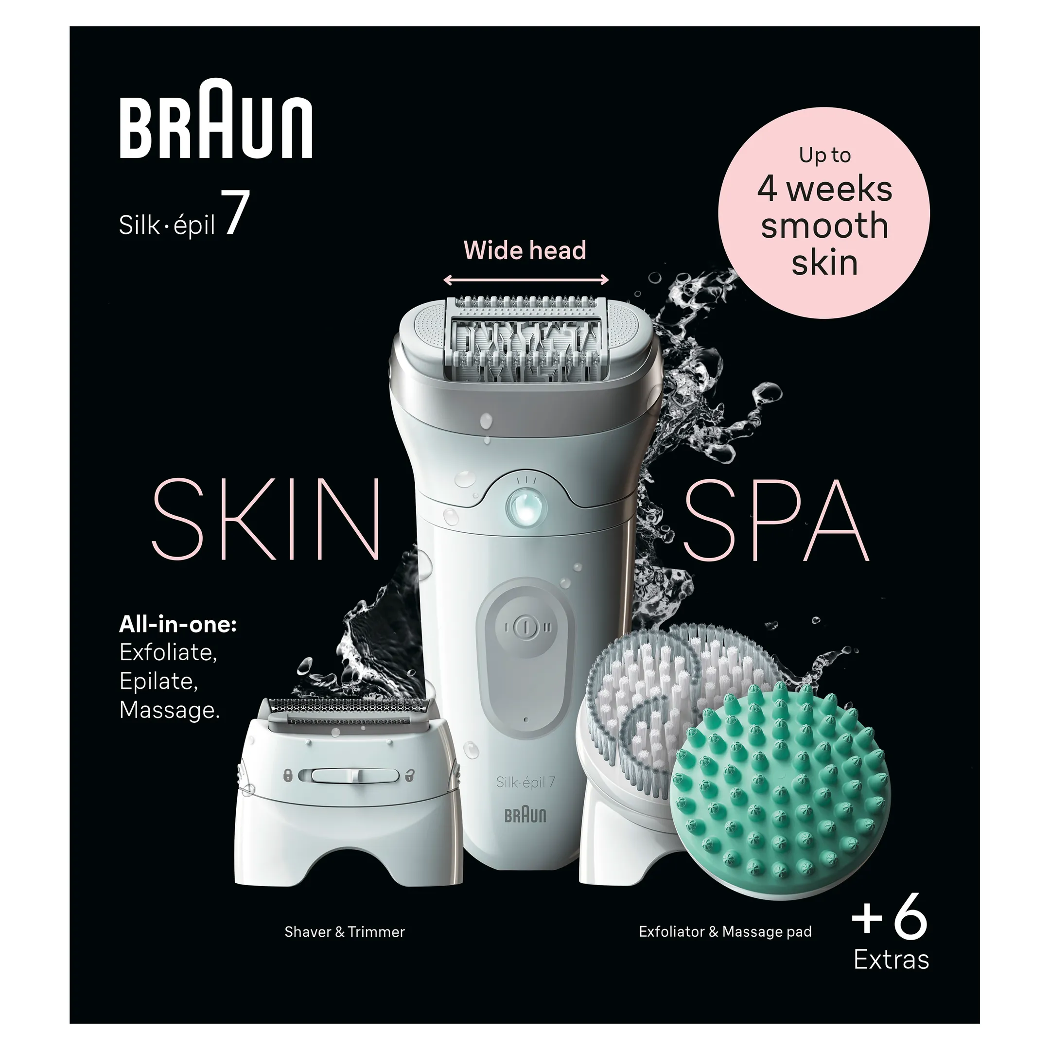 Braun Silk·épil 7 SkinSpa, Epilator Voor Eenvoudige Ontharing, Langdurig Gladde Huid, 7-081, Wit/Zilver image