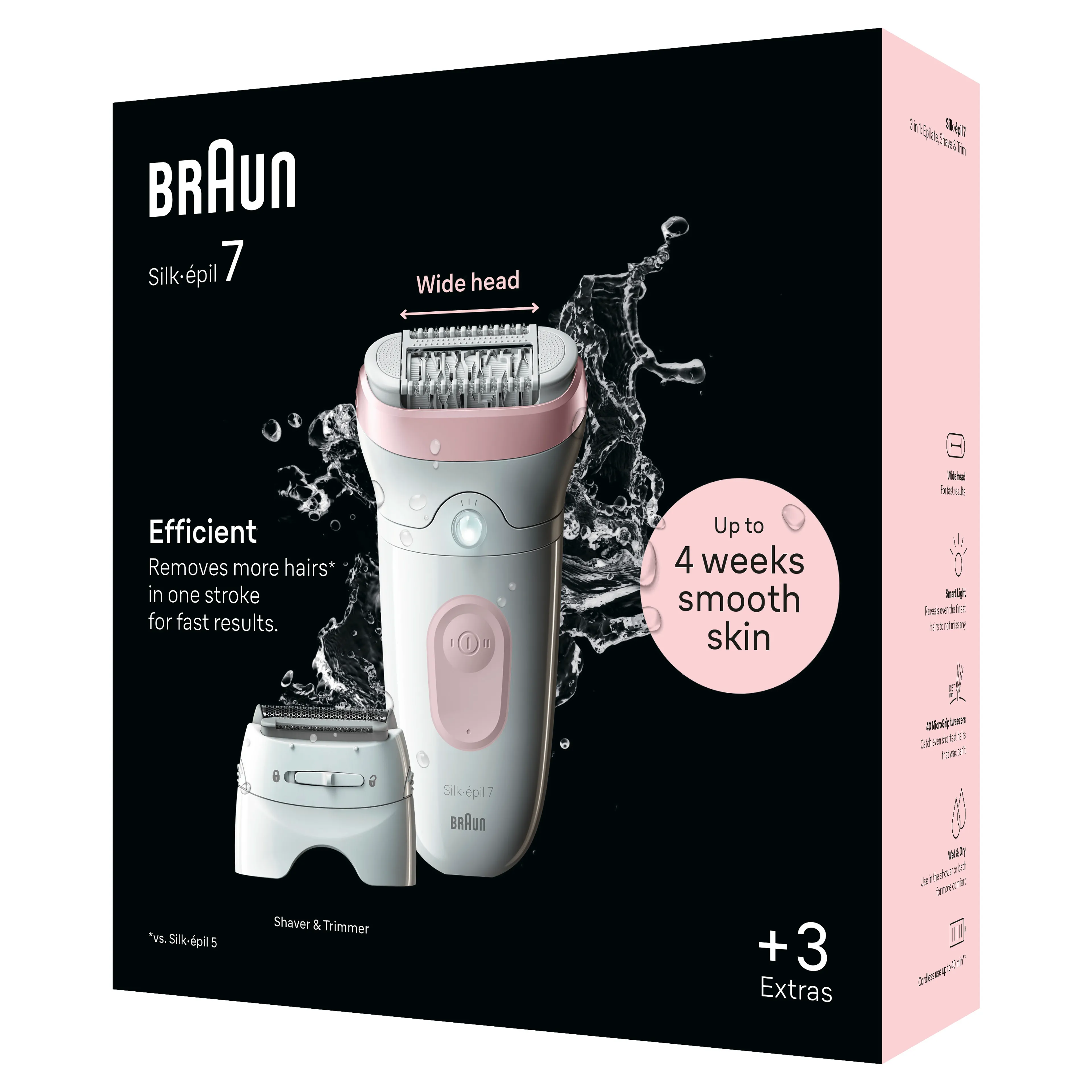Braun Braun Silk·épil, Epilator voor Eenvoudige Ontharing, Langdurig Gladde Huid, 7-030, Wit/Flamingo image