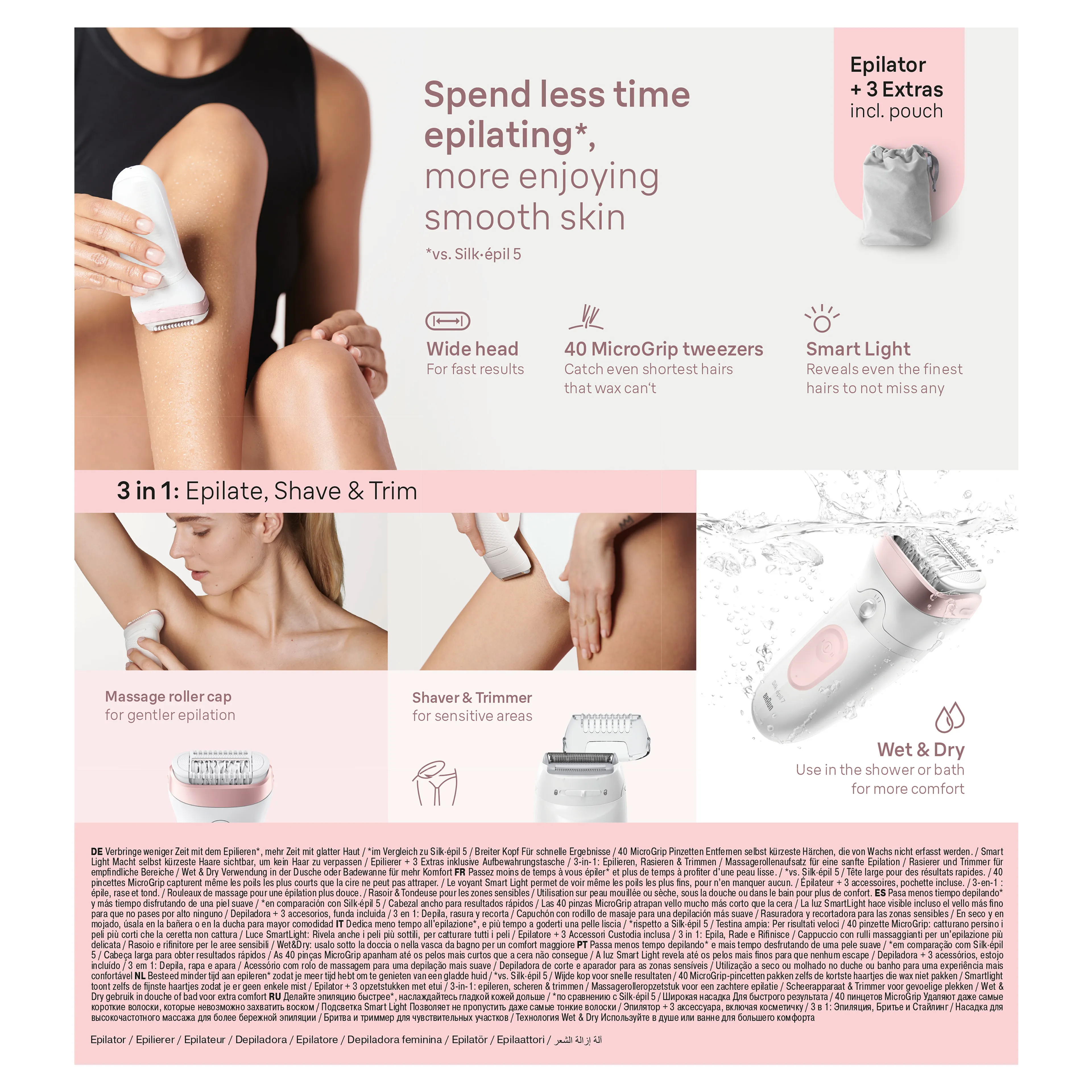 Braun Braun Silk·épil, Epilator voor Eenvoudige Ontharing, Langdurig Gladde Huid, 7-030, Wit/Flamingo image
