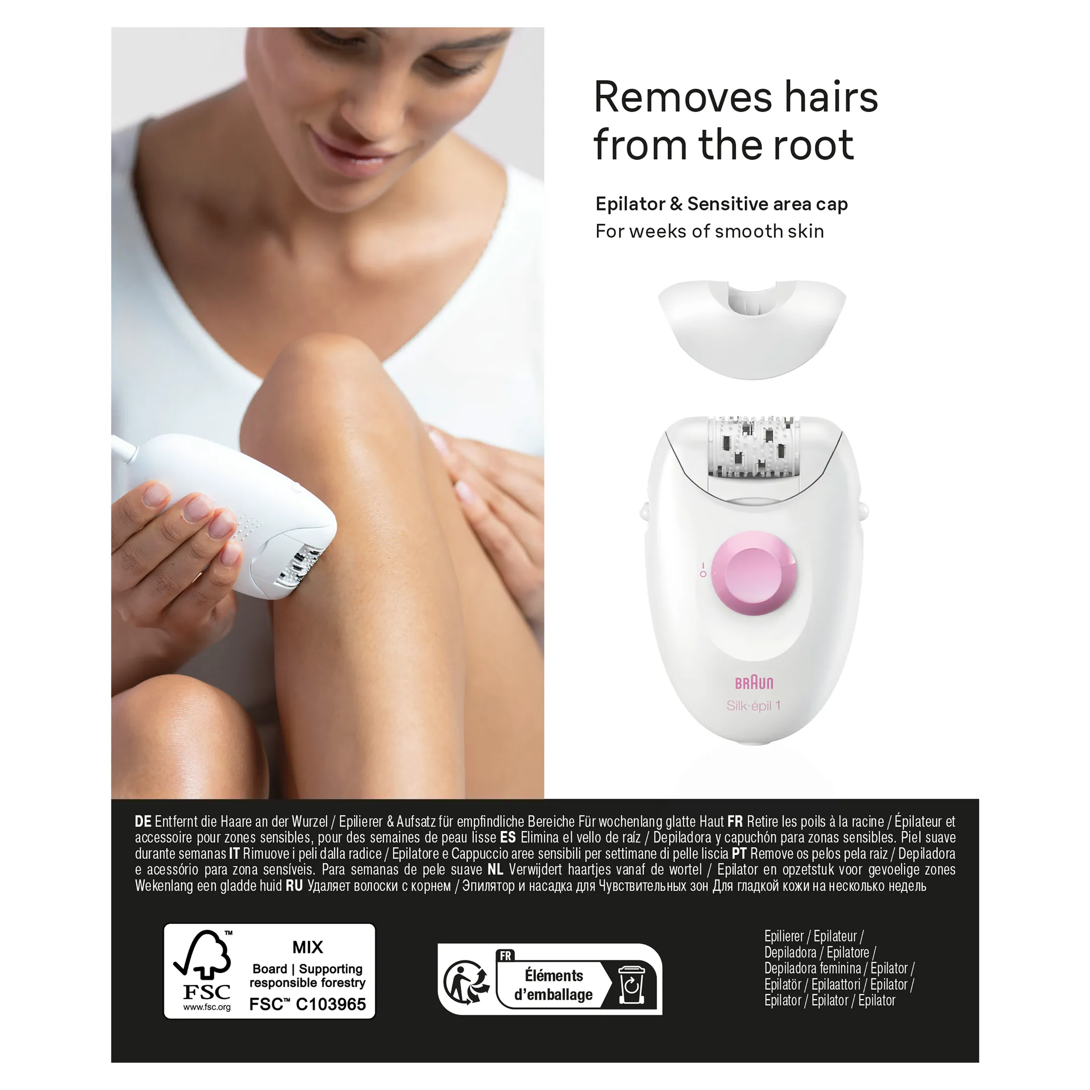 Braun Silk•épil 1, Épilateur Filaire Pour Épilation, Des Semaines De Peau Douce, 1-010, Blanc/Rose image