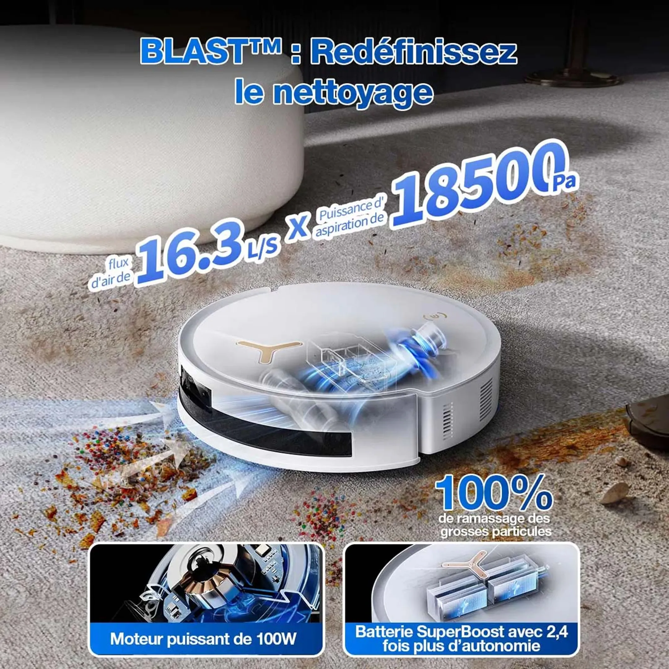 Ecovacs Aspirateur robot 2en1 T50 MAX PRO OMNI Blanc image
