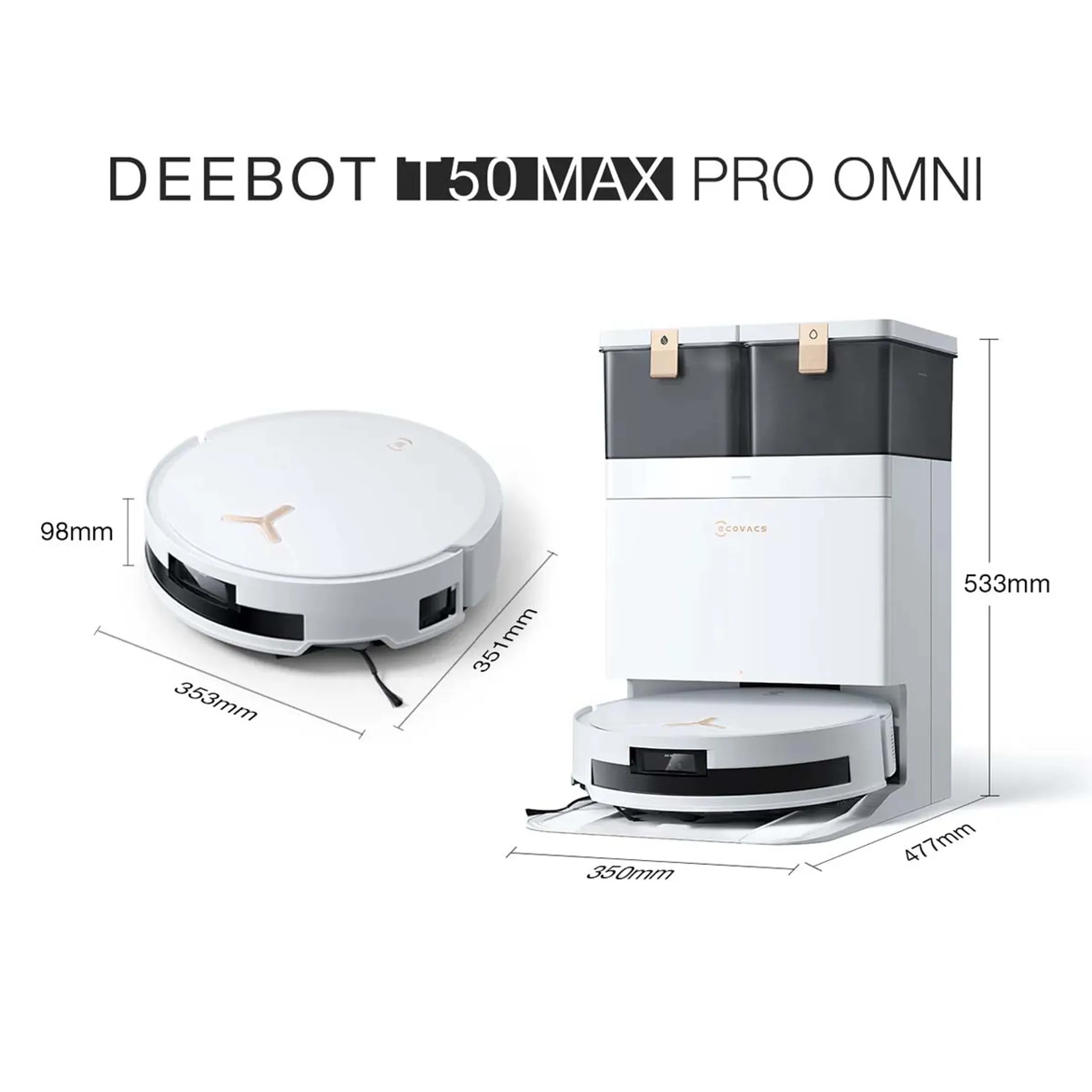Ecovacs Aspirateur robot 2en1 T50 MAX PRO OMNI Blanc image