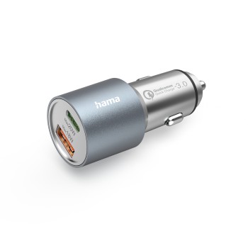 Hama Auto-snellader, 1x USB-C PD, 1x USB-A, PD, 38 W, metaal