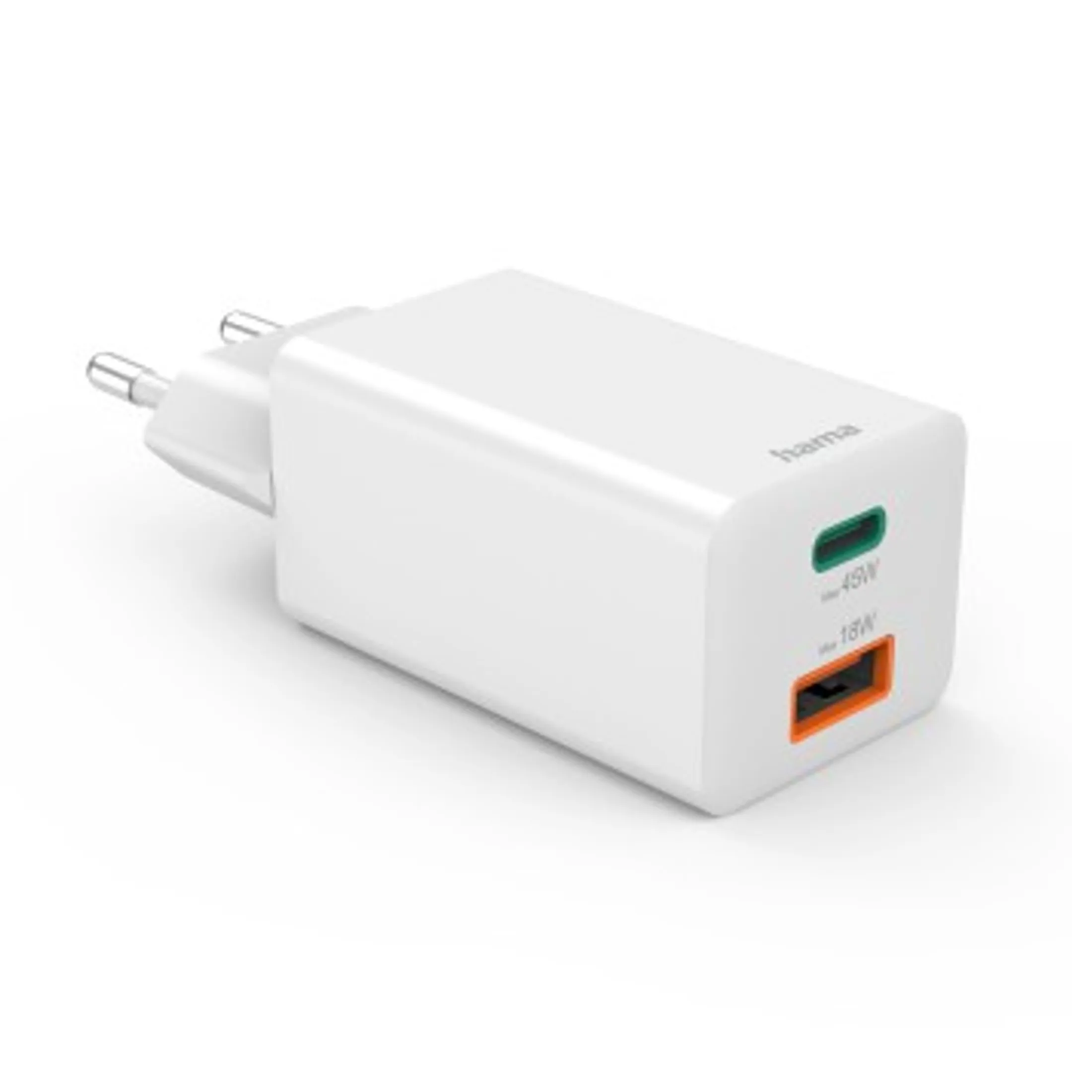 Hama Snellader, 1x USB-C, 1x USB-A, mini-oplader, PD, 45 W, wit image