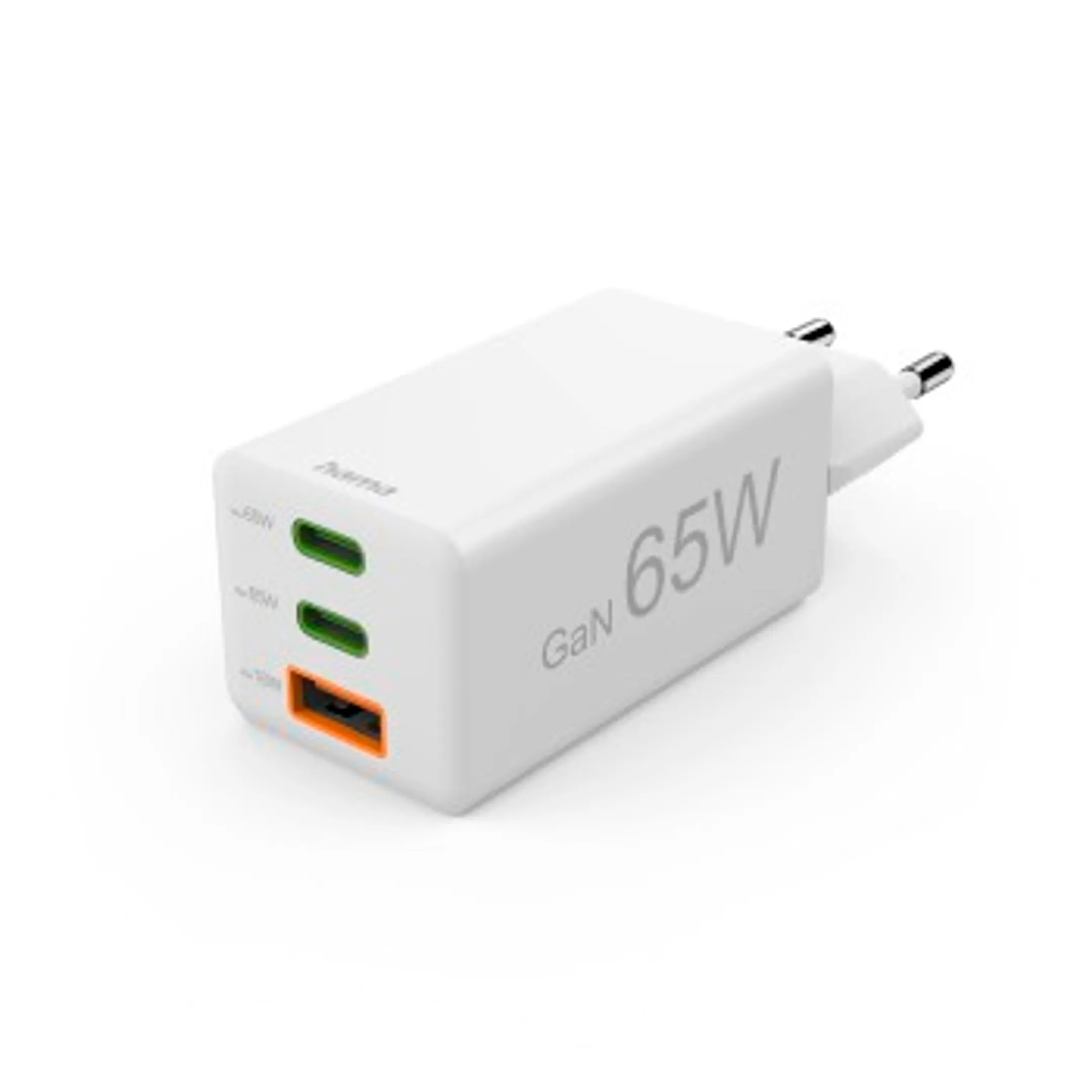 Chargeur rapide, GaN, 2 USB-C, 1 USB-A, mini-chargeur, PD, 65 W, blanc