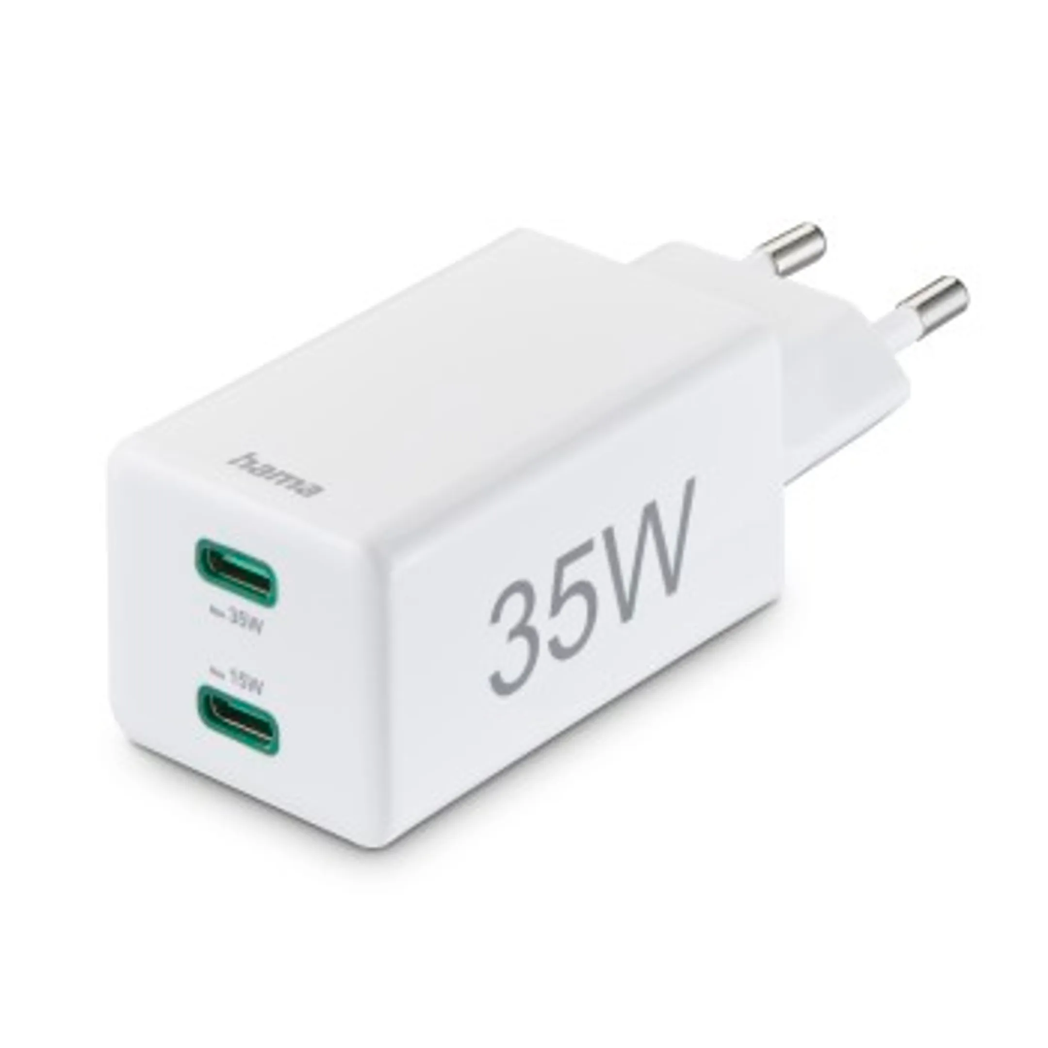 Chargeur rapide, 2 x USB-C, PD / Qualcomm®, mini-chargeur, 35 W, blanc