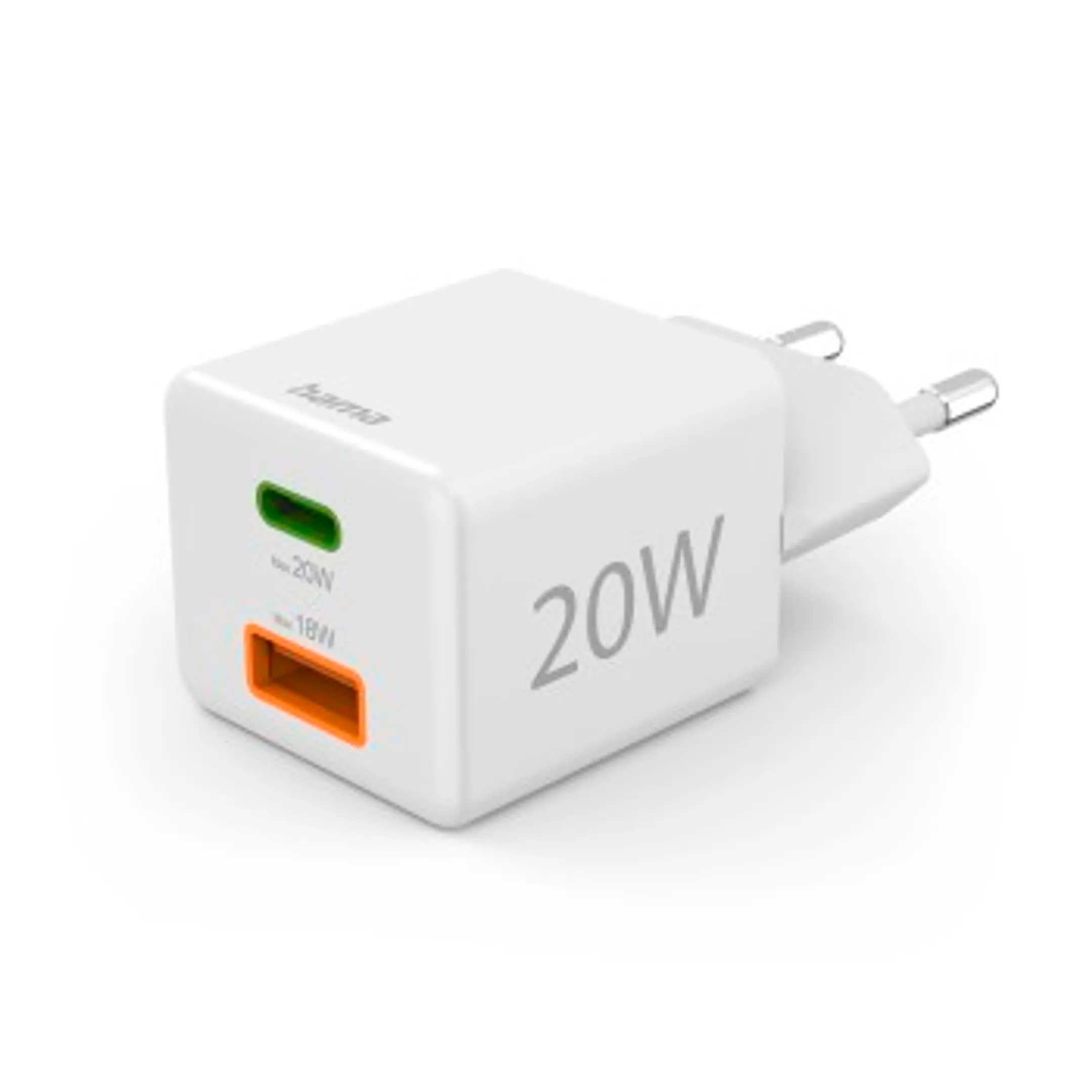 Hama Chargeur rapide, 1 USB-C, 1 USB-A, mini-chargeur, PD, 20 W, blanc image