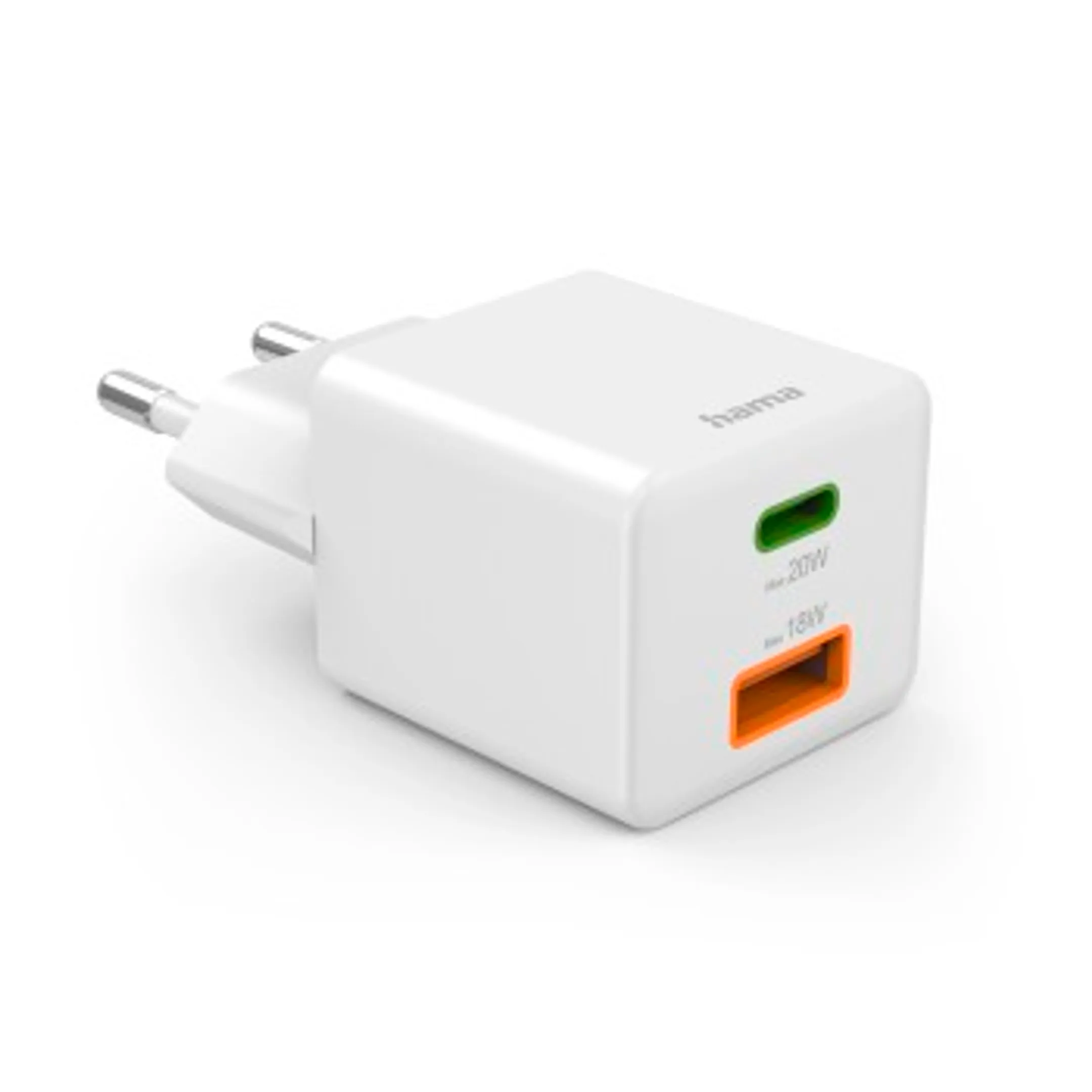 Hama Chargeur rapide, 1 USB-C, 1 USB-A, mini-chargeur, PD, 20 W, blanc image