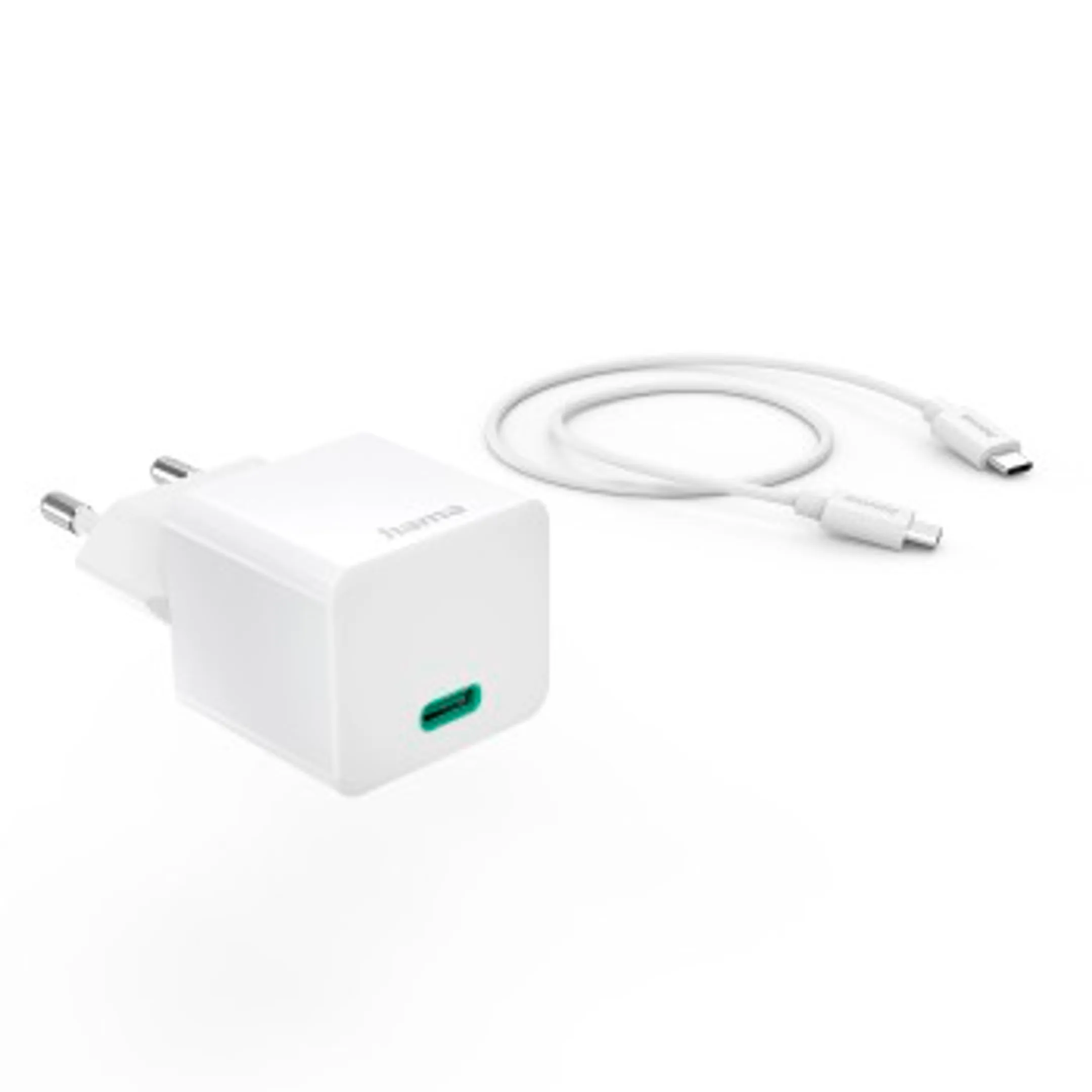 Hama Snellader met oplaadkabel USB-C, mini-oplader, PD, 20 W, 1 m, wit image