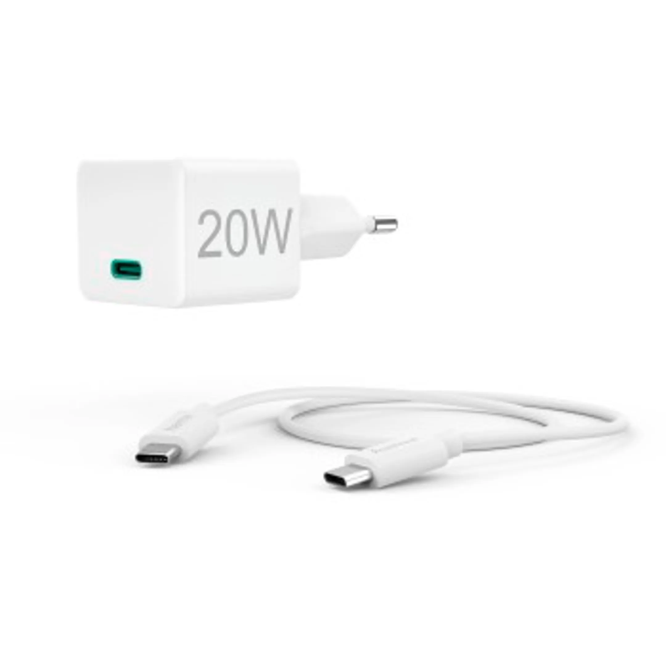 Hama Snellader met oplaadkabel USB-C, mini-oplader, PD, 20 W, 1 m, wit image