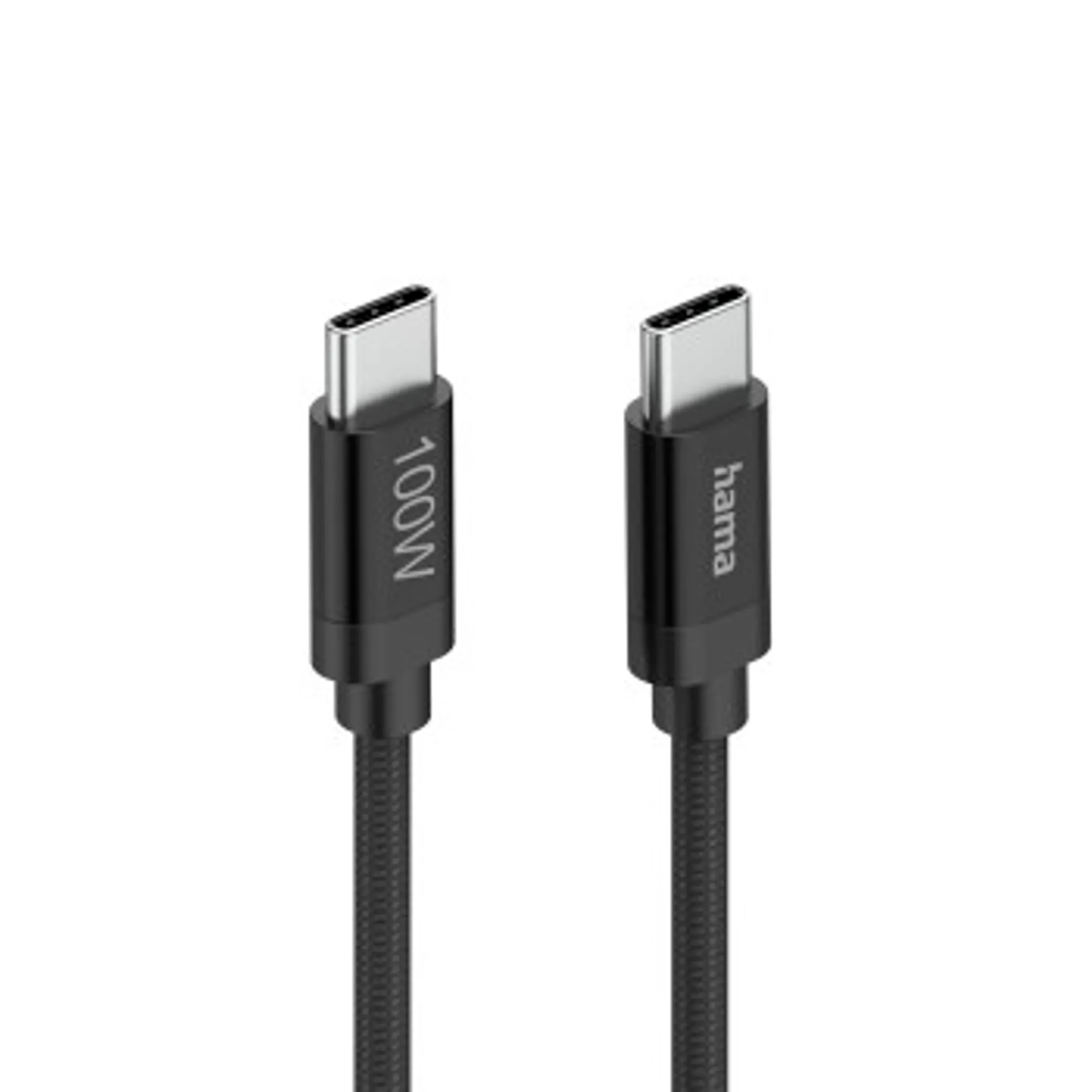 Hama Câble de charge "Fabric" USB-C - USB-C, 100 W, 1,5 m, nylon, Noir image