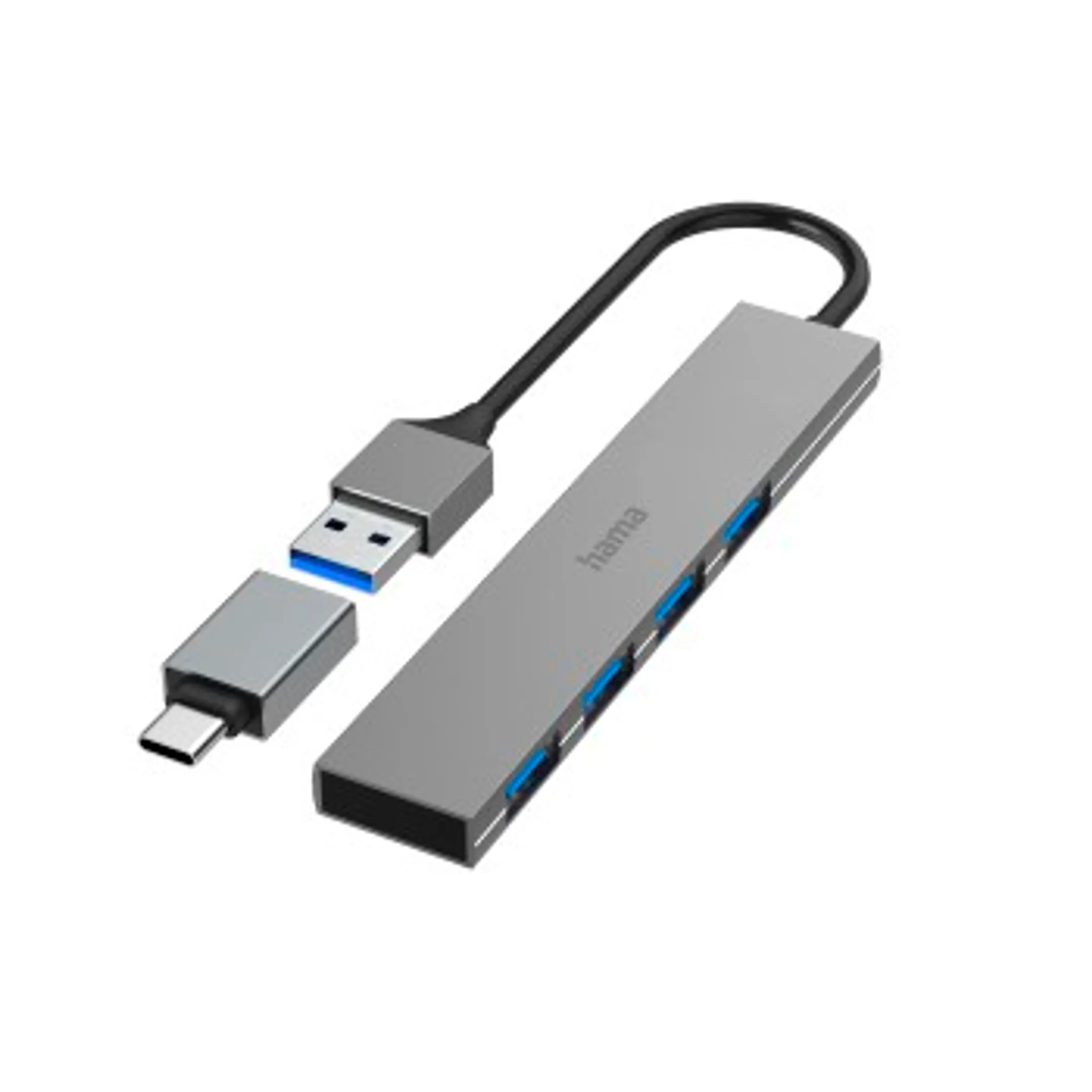 Hub USB, 4 ports, USB 3.2 Gen1, 5 Gbit / s, ultraslim avec adaptateur USB-C