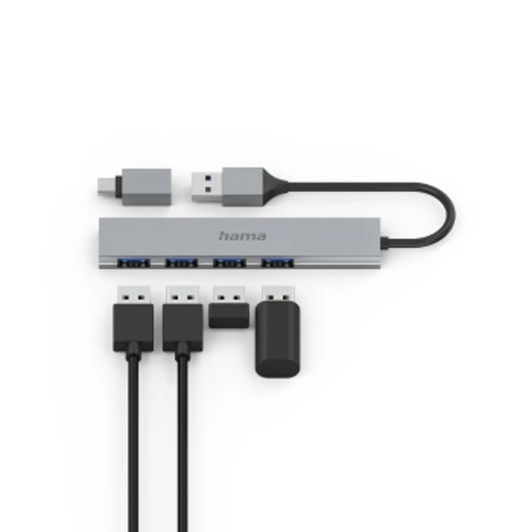 Hama Hub USB, 4 ports, USB 3.2 Gen1, 5 Gbit / s, ultraslim avec adaptateur USB-C image