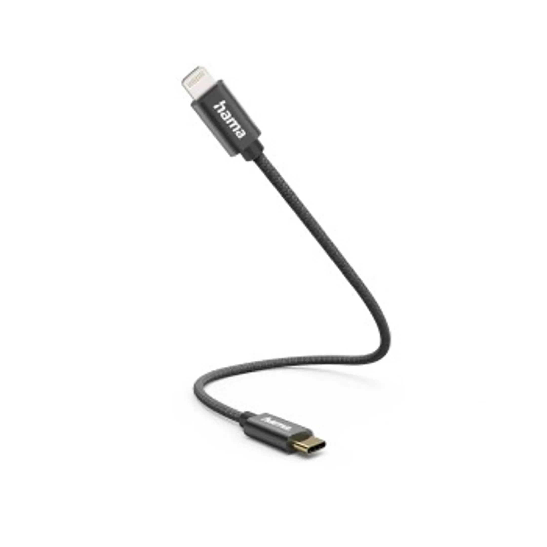 Hama Oplaadkabel, USB-C - Lightning, 0,2 m, nylon, zwart image