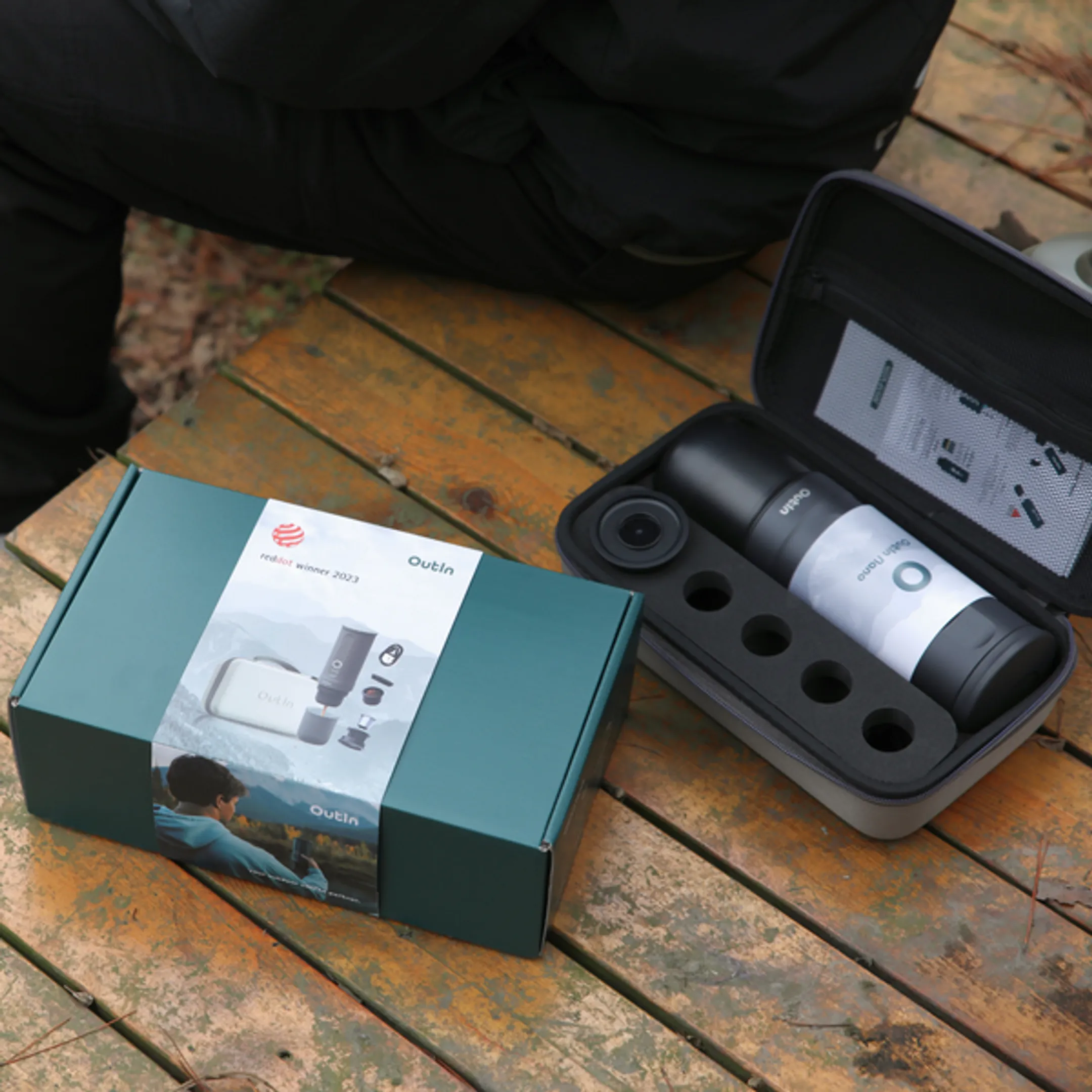 OUTIN Draagbare Elektrische Espressomachine Nano Travel Gif Set Space Grey image