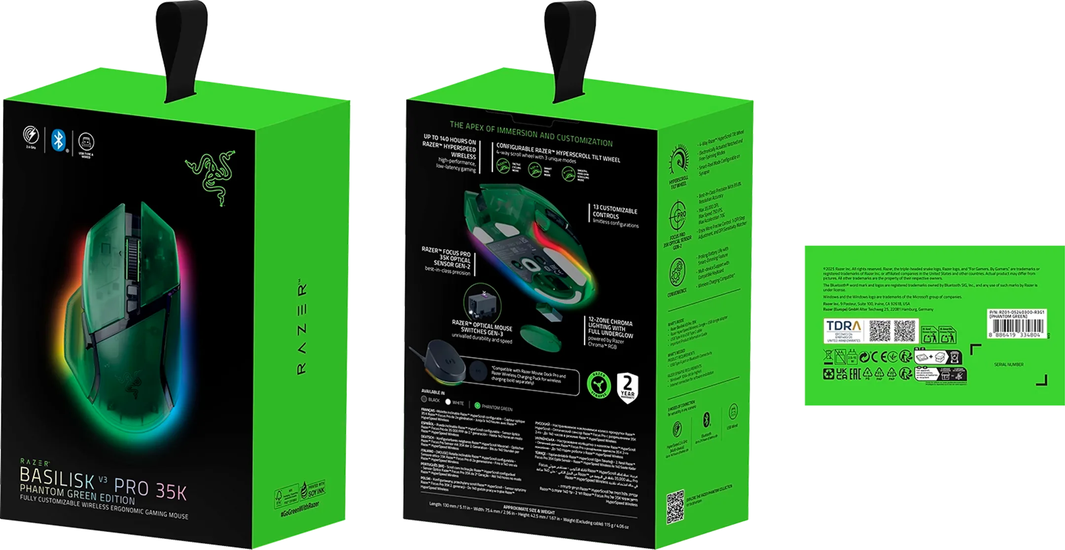 Razer Basilisk V3 Pro 35K ergonomische draadloze gamingmuis - Phantom Green Edition image