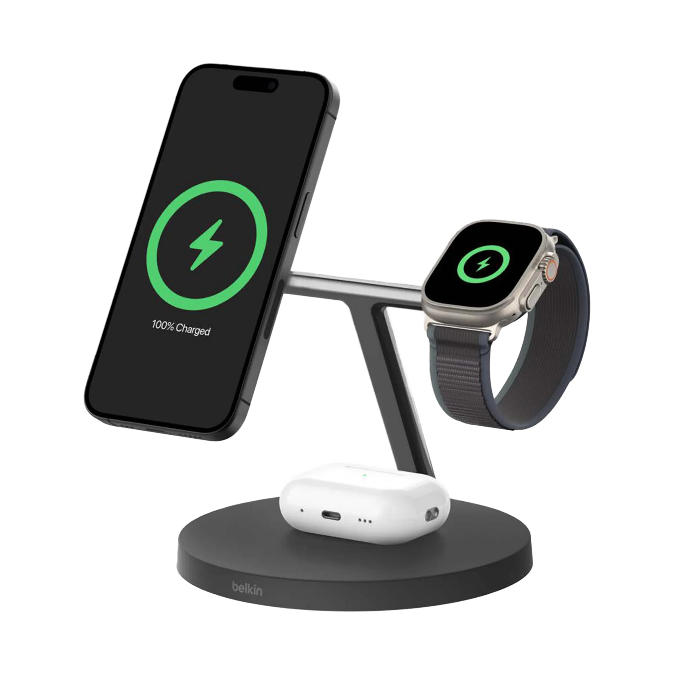 Station de charge sans fil Qi2 3 en 1 - 15 W - Noir