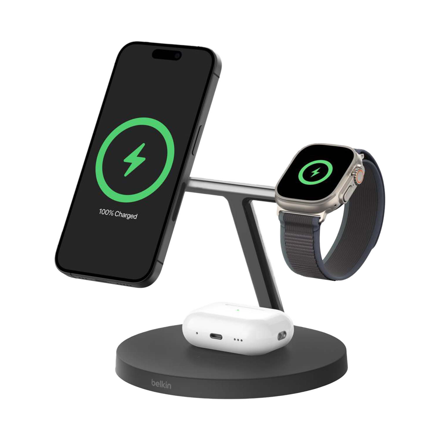 Belkin 3-in-1 draadloze Qi2-laadstand - 15W - Zwart