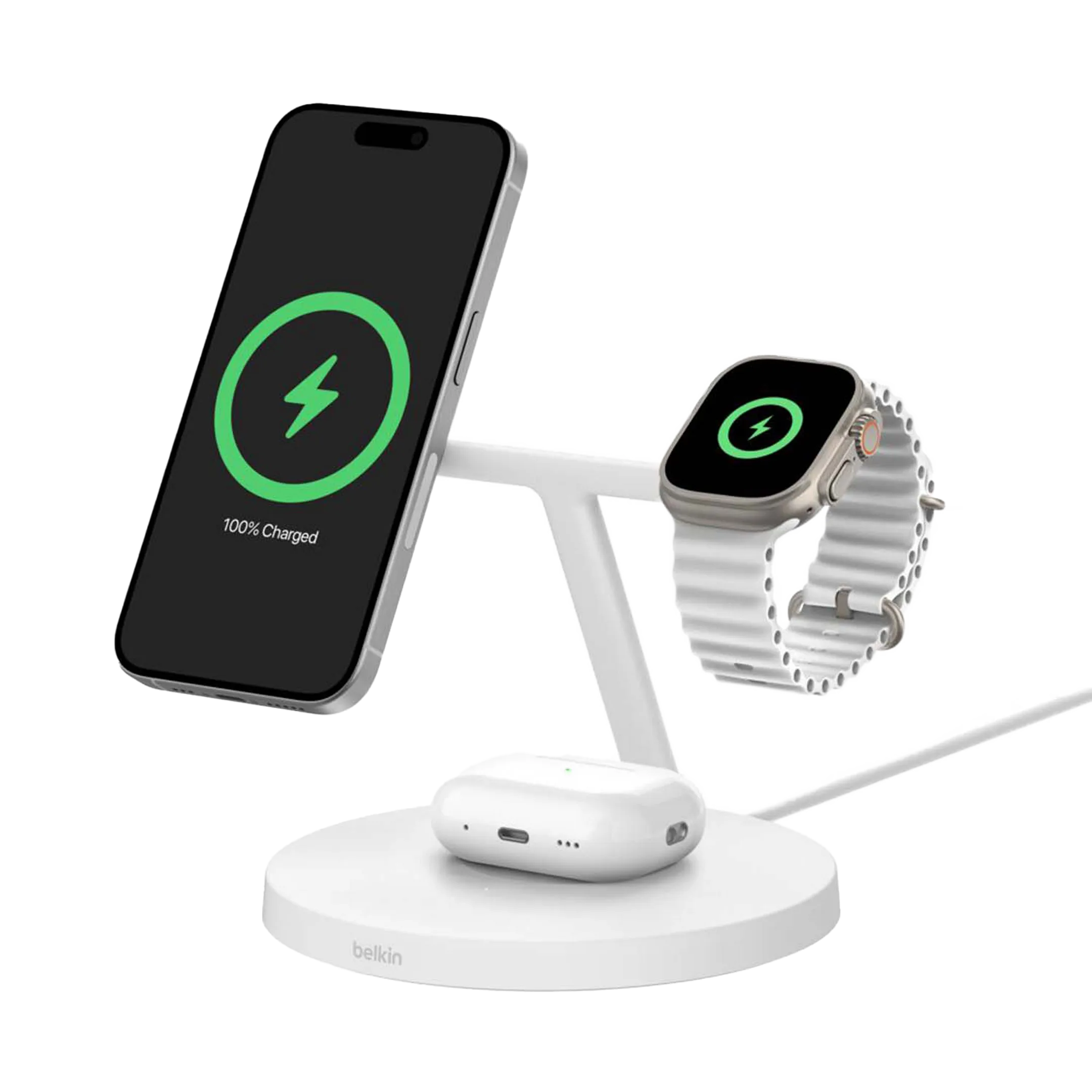 3-in-1 draadloze Qi2-laadstand - 15W - Wit