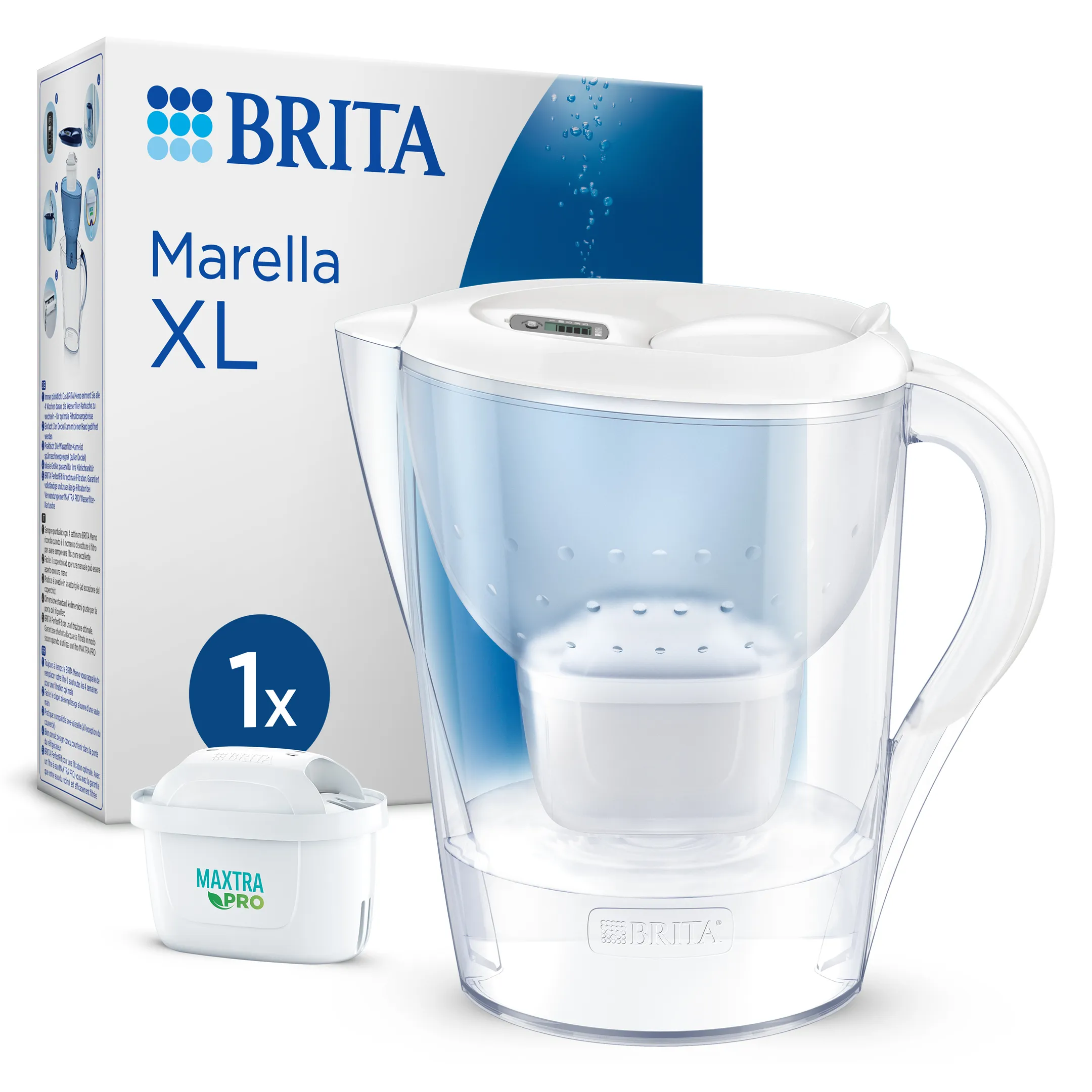 Marella XL Carafe filtrante 3,6 L - Cool White - Avec 1 filtre à eau Maxtra Pro