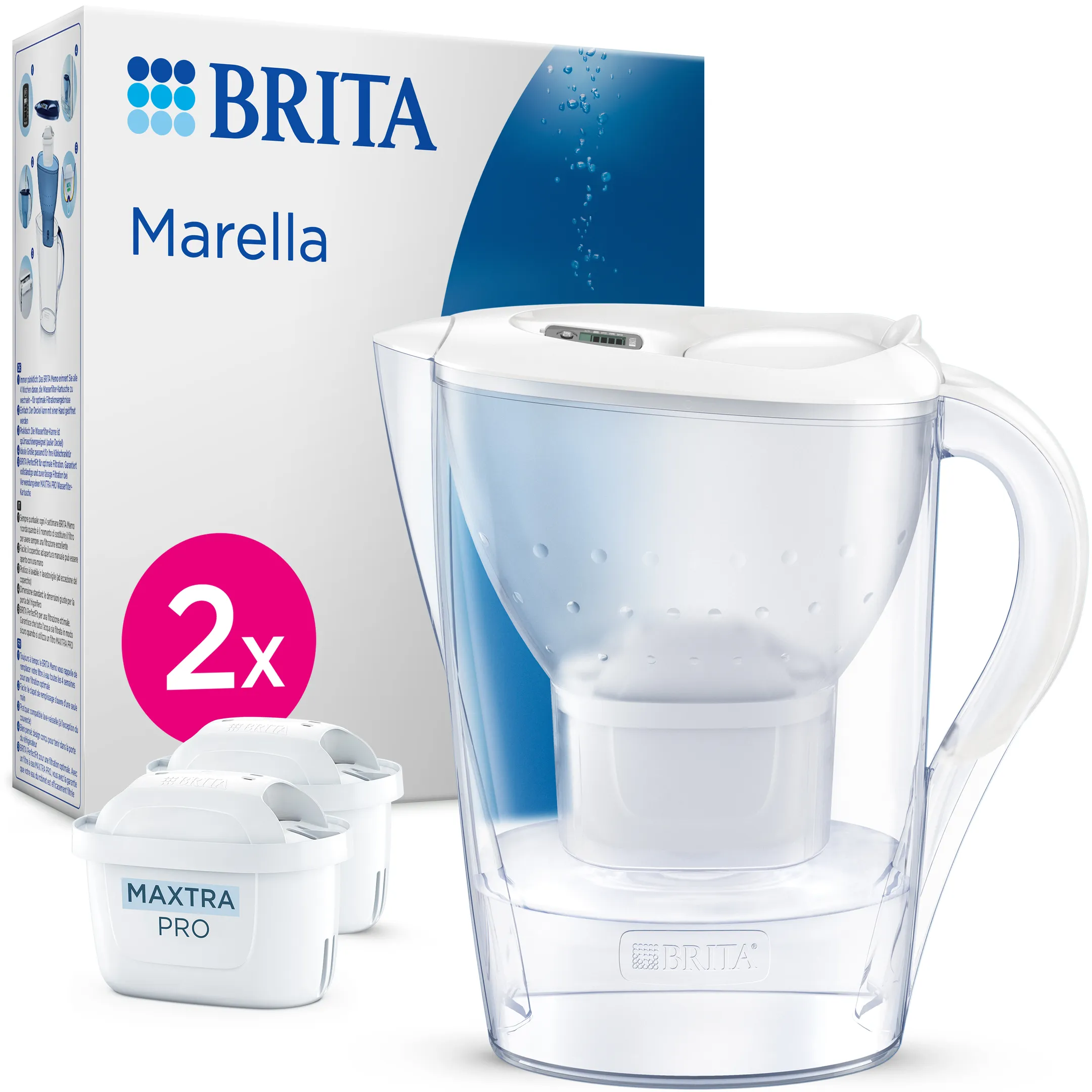 Marella Carafe filtrante 2,4 L - Cool White - 2 filtres à eau Maxtra Pro inclus