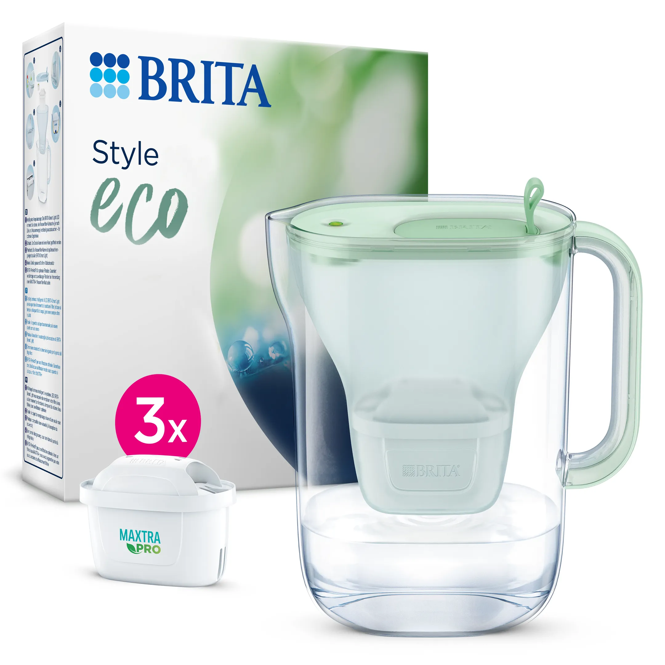 Style Eco Carafe filtrante 2,4 L - Vert - avec 3 filtres à eau Maxtra Pro