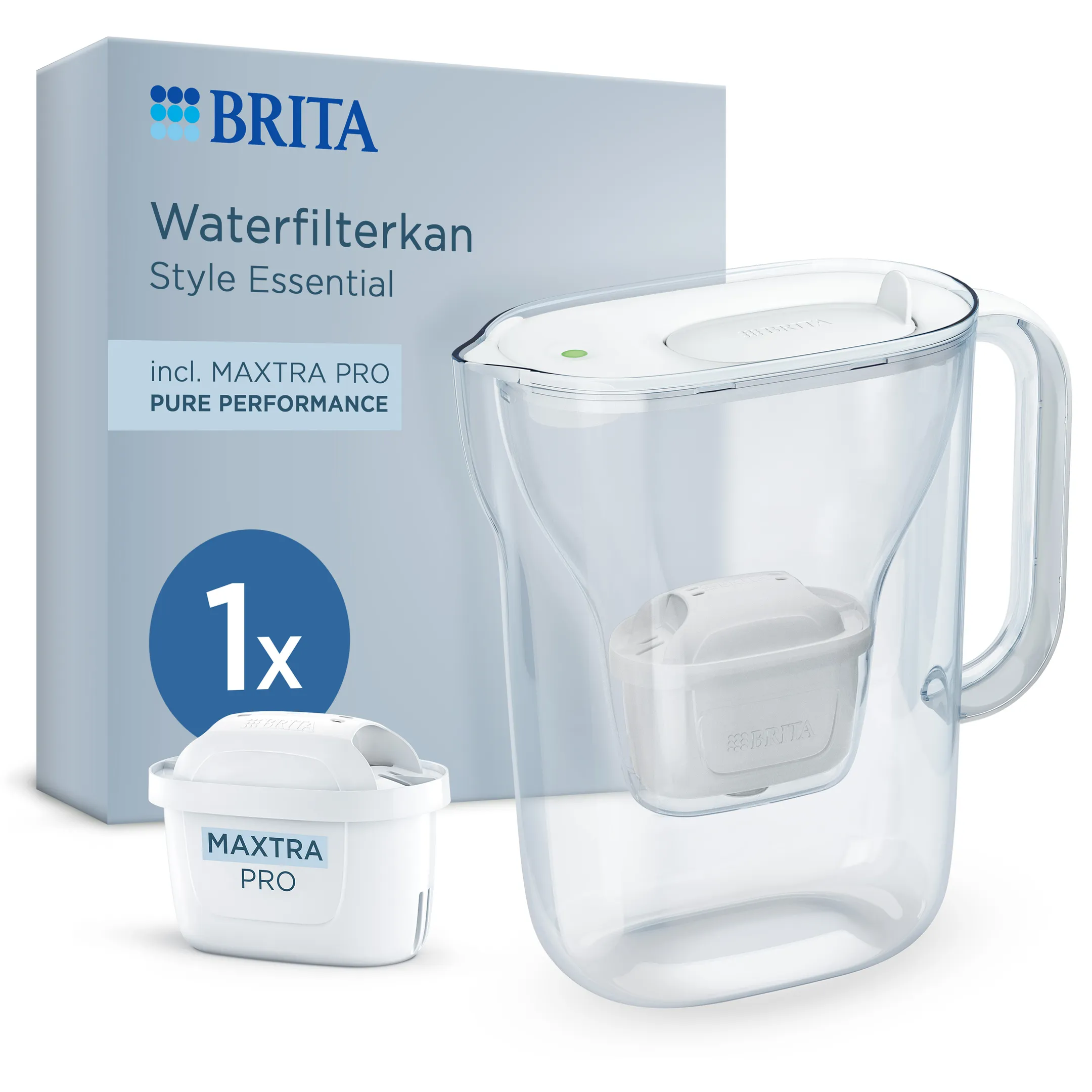 Style Essential Carafe filtrante 2,4 L - Blanc - avec 1 filtre à eau Maxtra Pro
