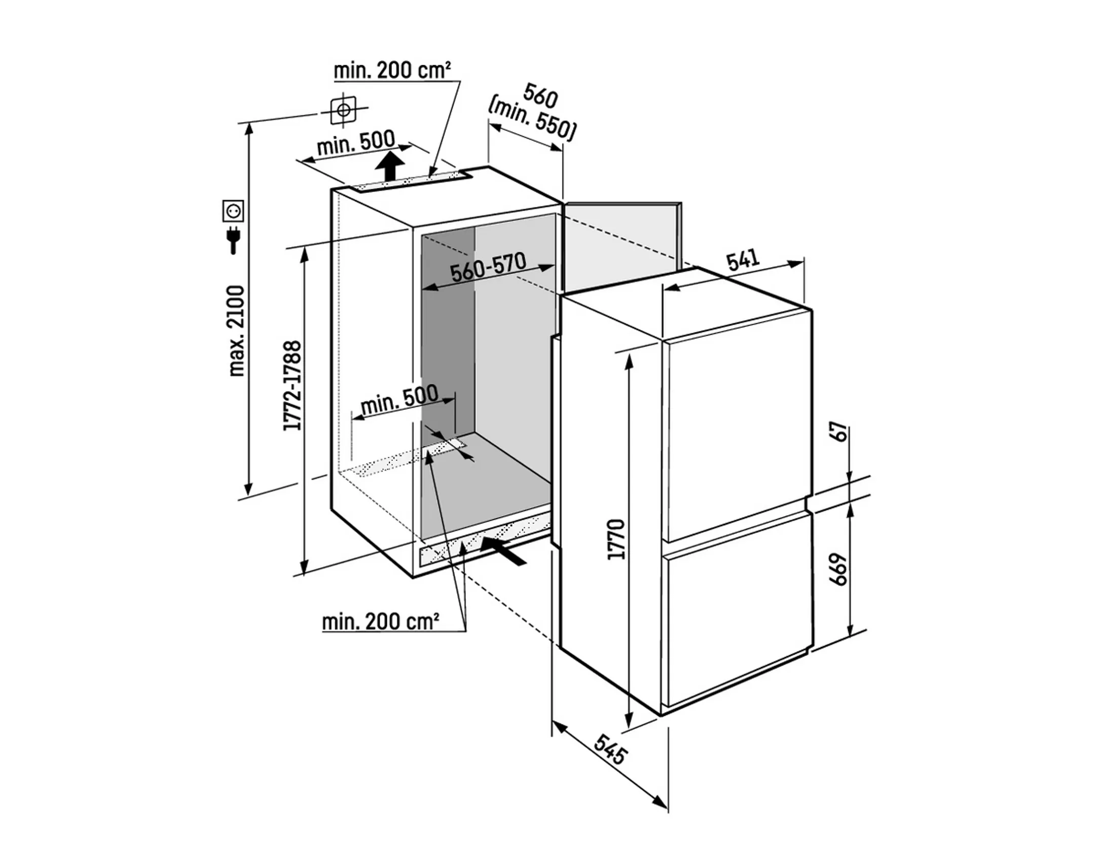 Inbouw koelkast met diepvries ICNSD5123