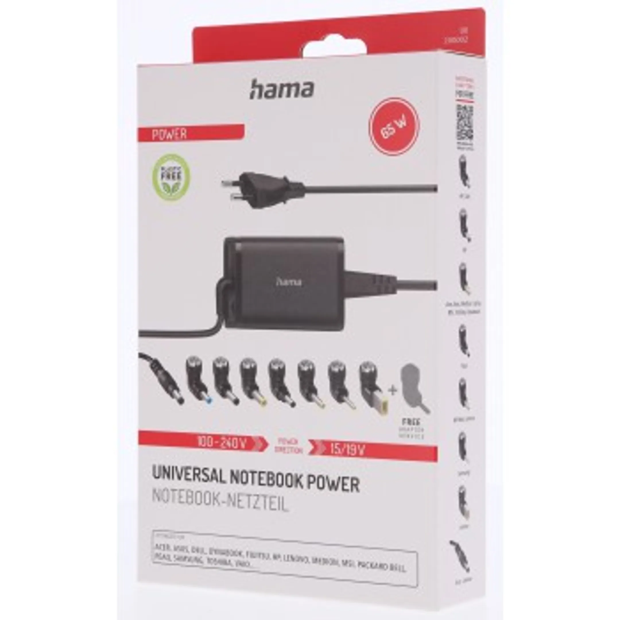 Universele notebook-netadapter, 15-19V/65W