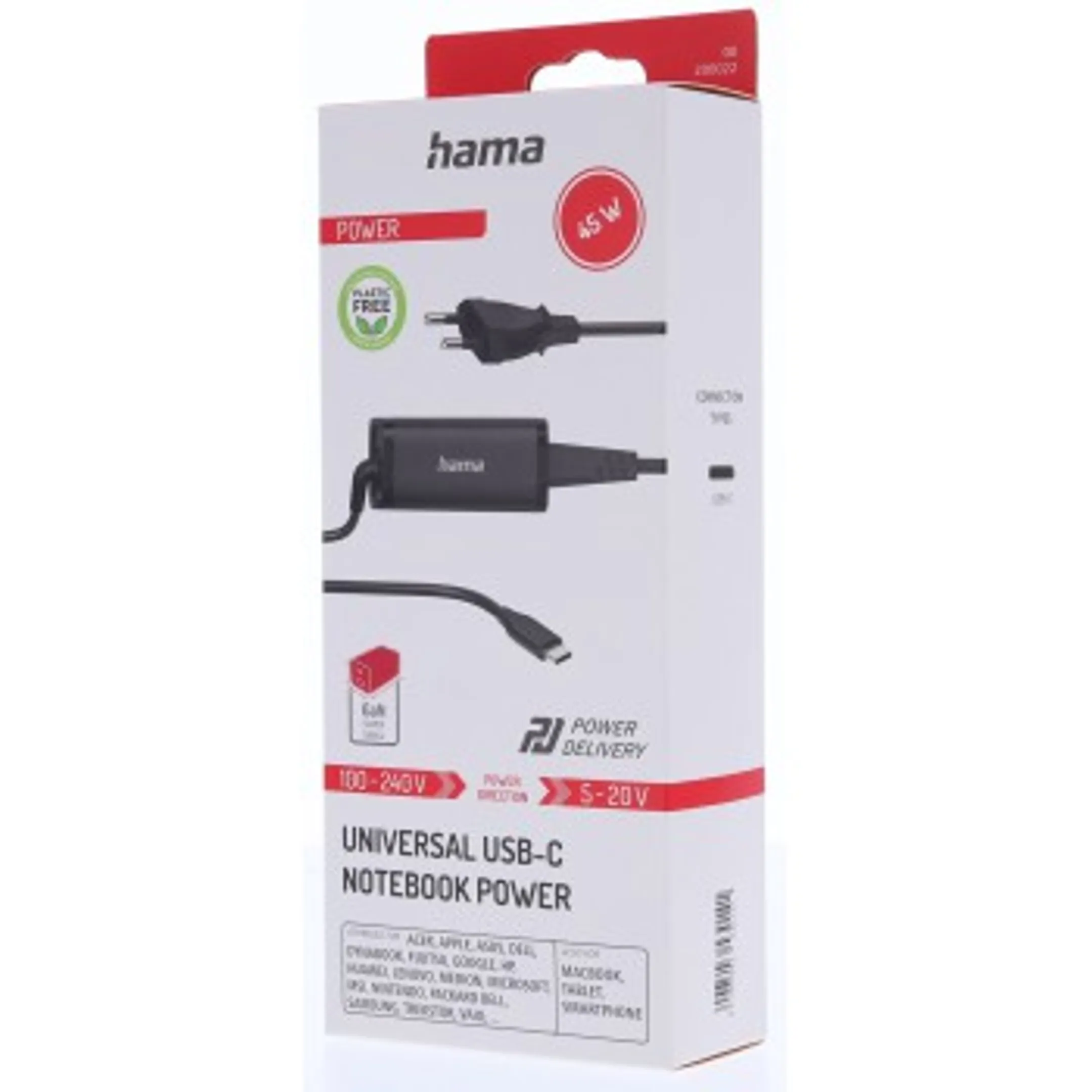 Universele USB-C-notebook-netadapter, GaN, Power Delivery (PD), 5-20V/45W