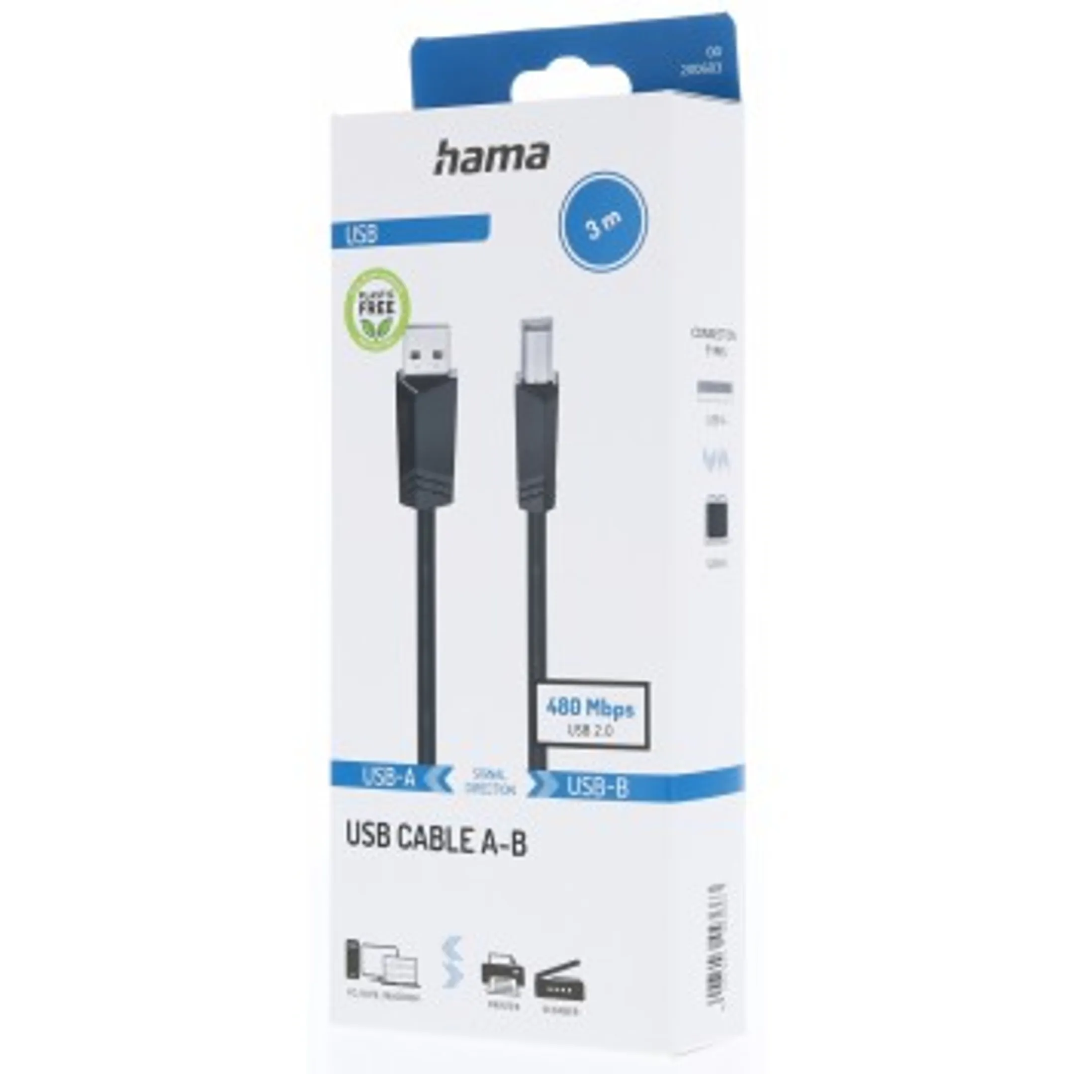 Câble USB-A vers USB 2.0 - 3,00 m