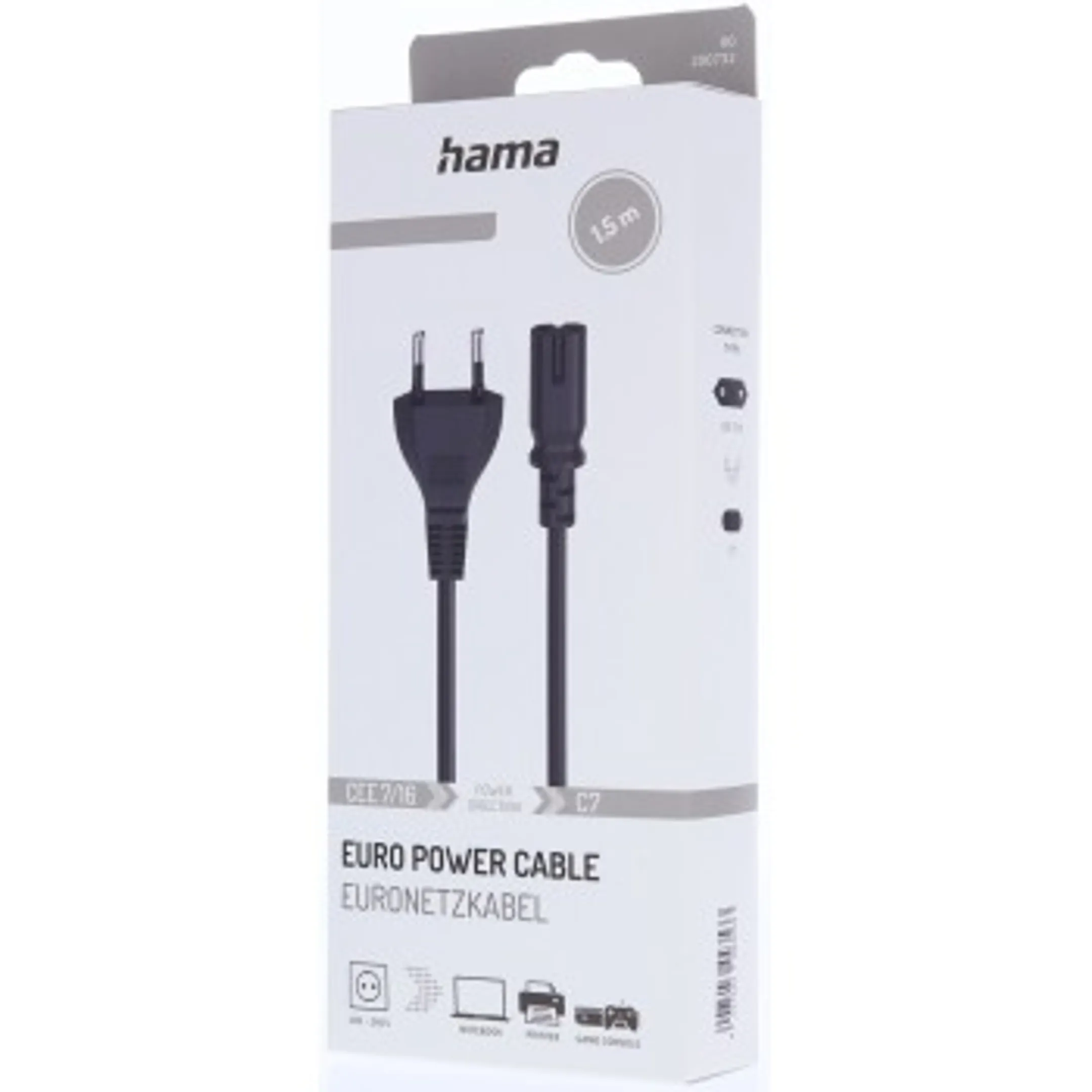 Netsnoer, Euro-stekker - 2-pol.-koppeling (dubbele groef), 1,5 m