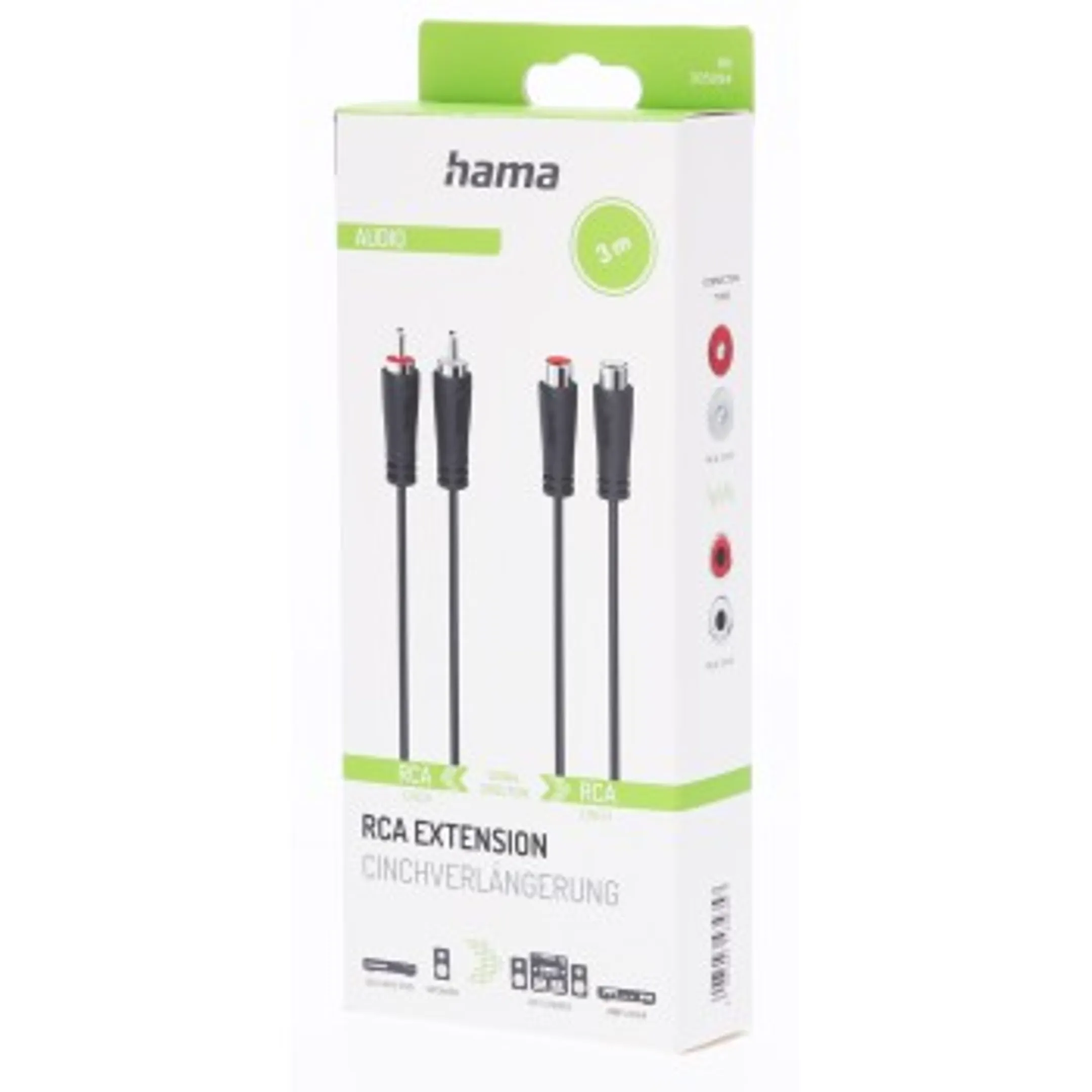 2x RCA male → 2x RCA female - 3m