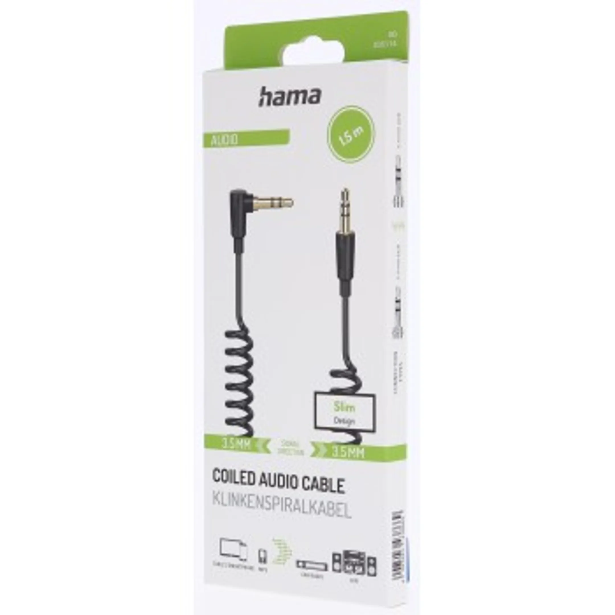 Jack 3,5 mm spiraalkabel - 90° - 1,5m