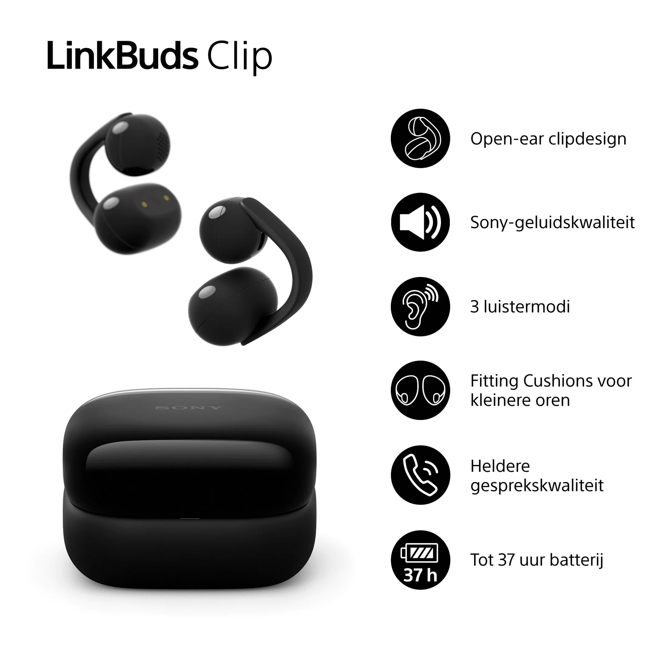 LinkBuds Clip oortjes - Zwart