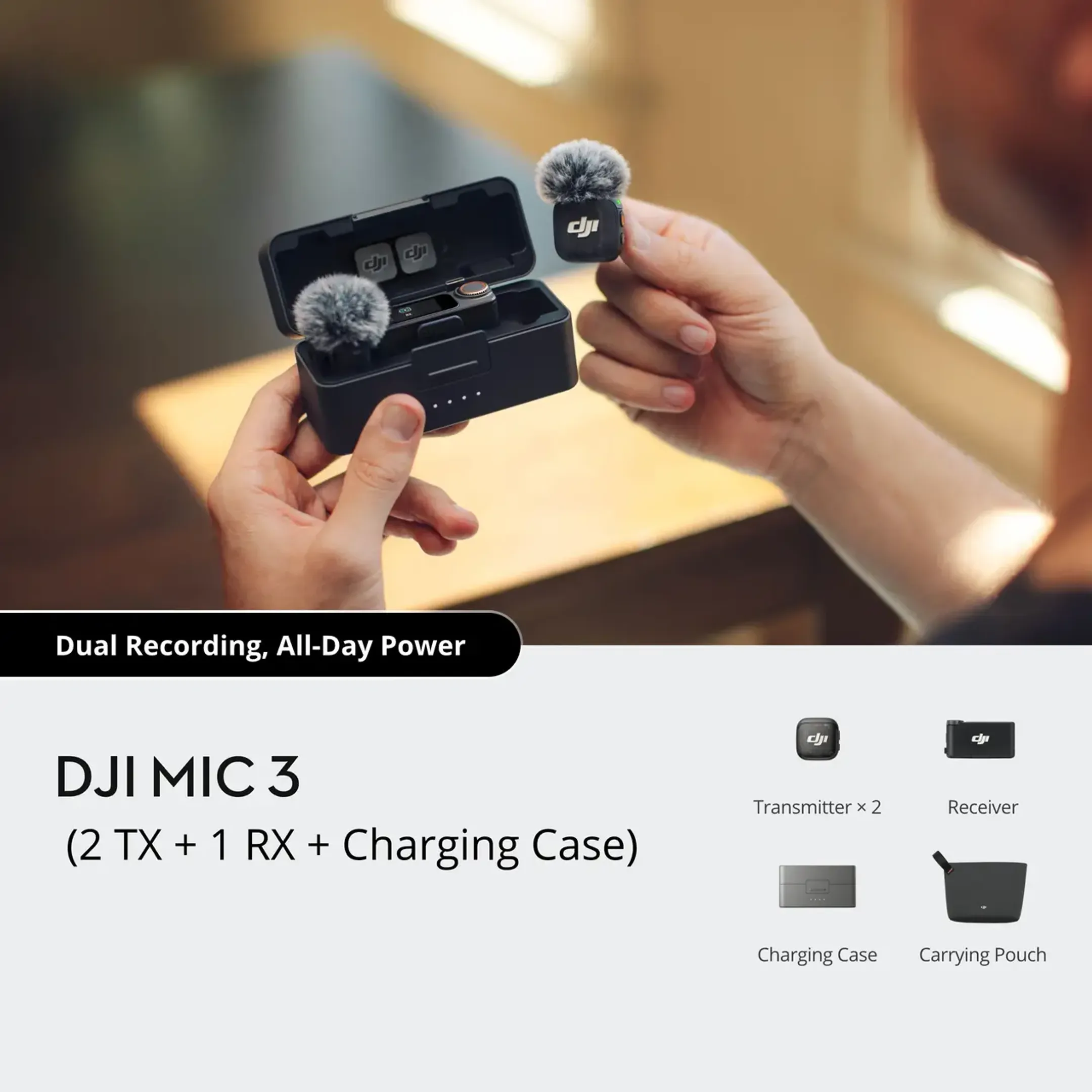Microphone sans fil Mic 3 (2 TX + 1 RX + Charging Case)