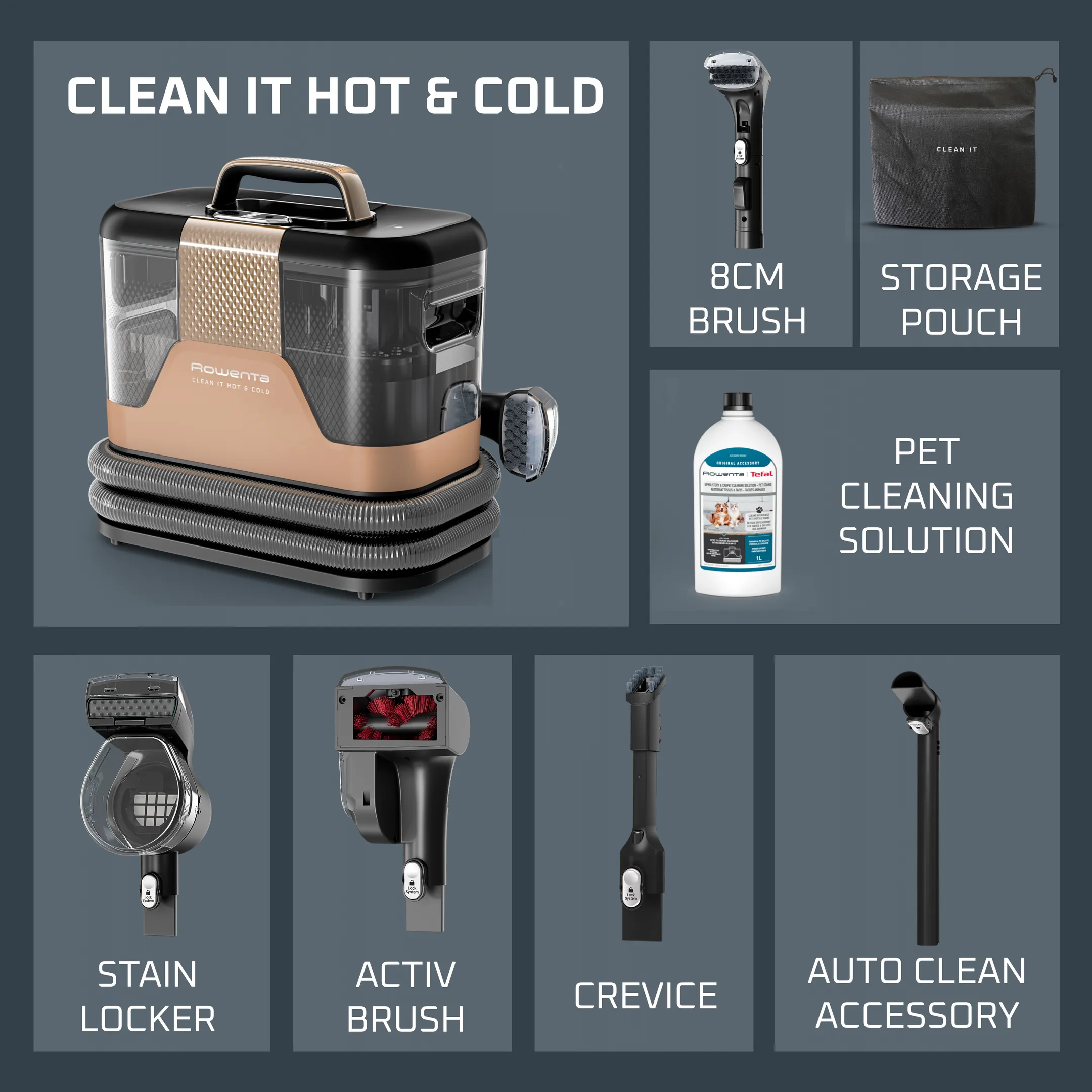 Nettoyeur de tapis Clean It Hot & Cold IN7021F0