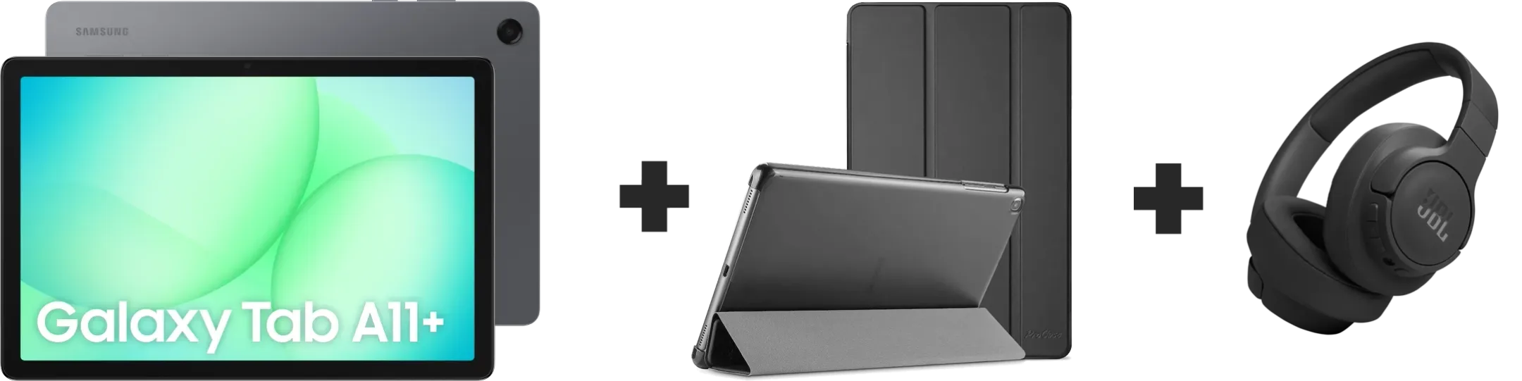 Galaxy Tab A11+ 128 GB + Book Cover + JBL Tune 770NC - Zwart