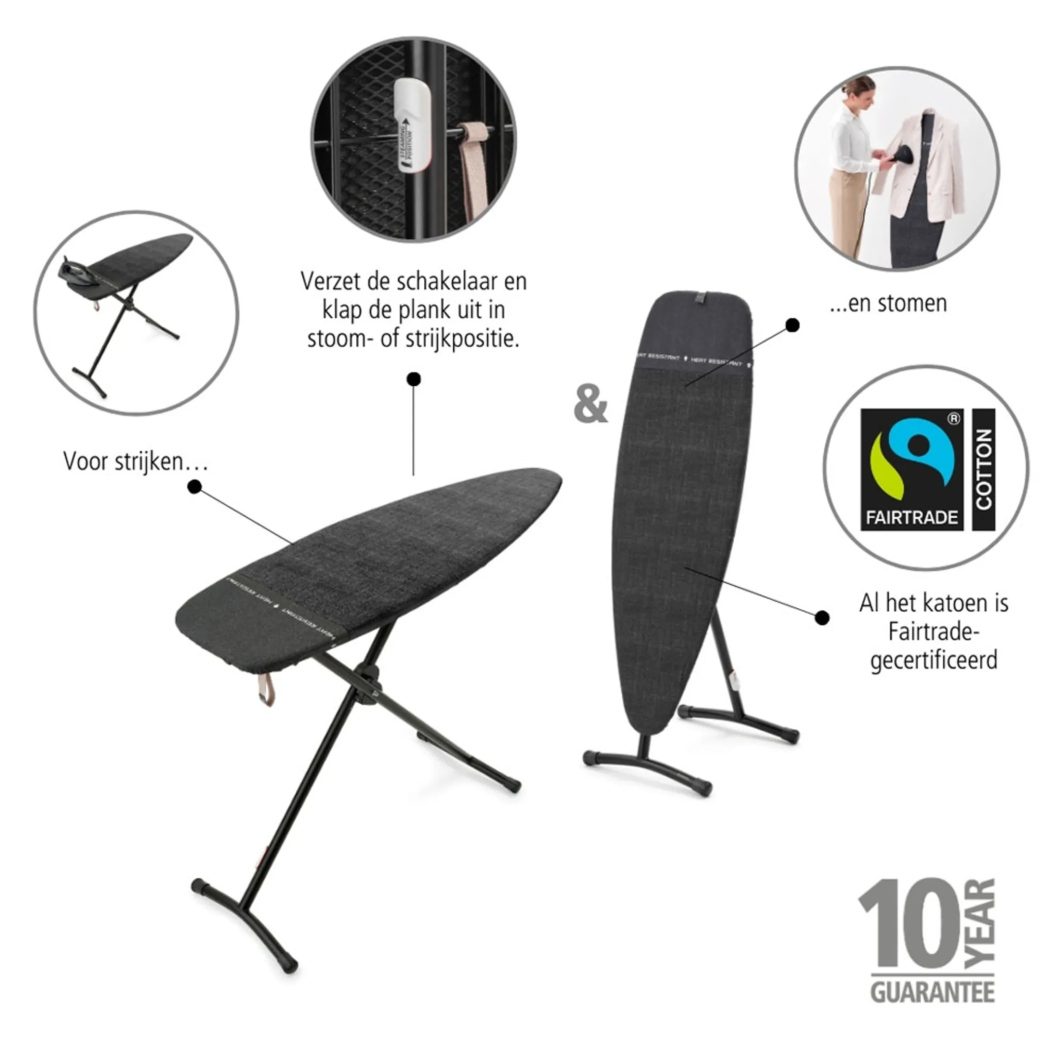 Strijkplank met strijkijzerhouder - 135x45 cm