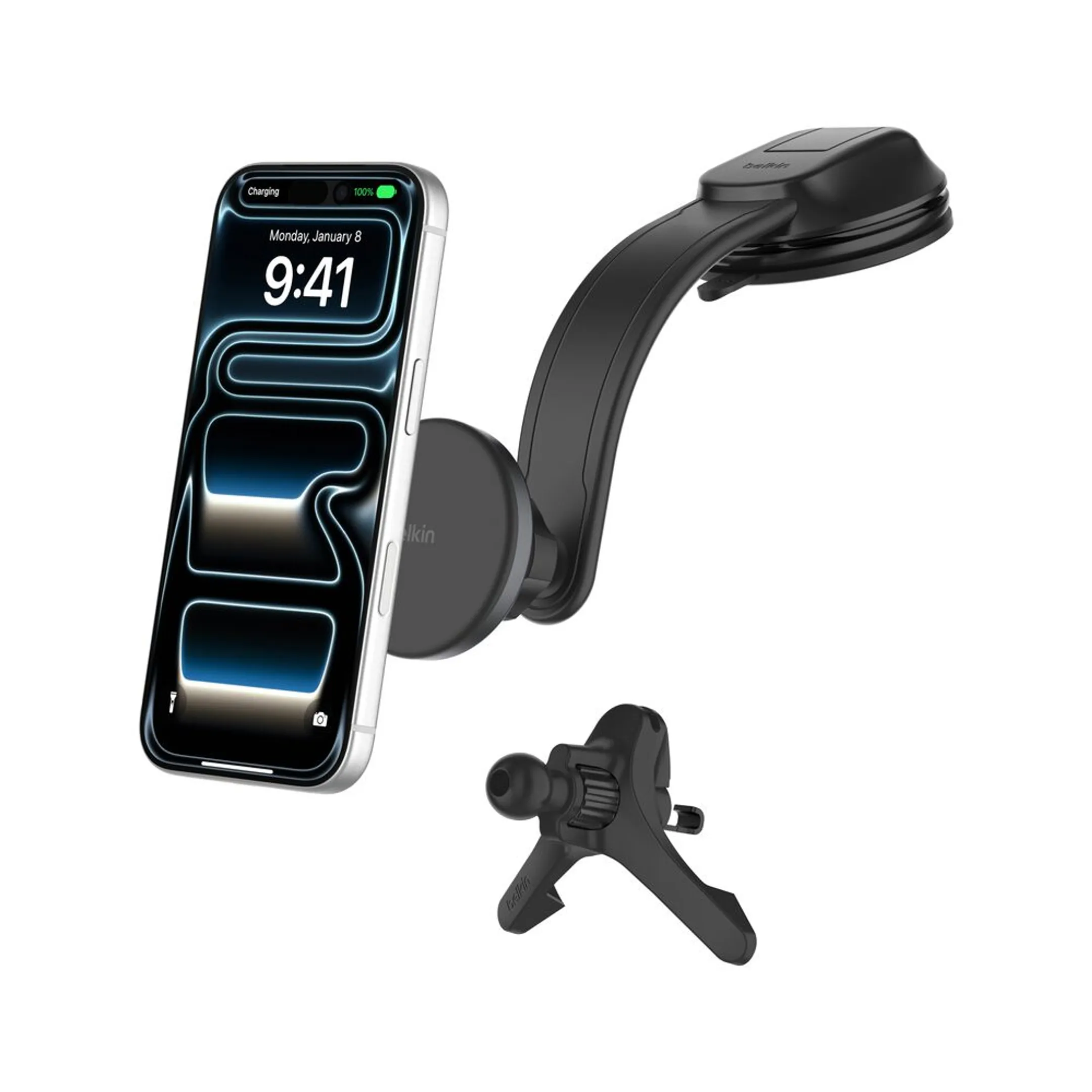 Support magnétique de recharge sans fil pour aération et tableau de bord
