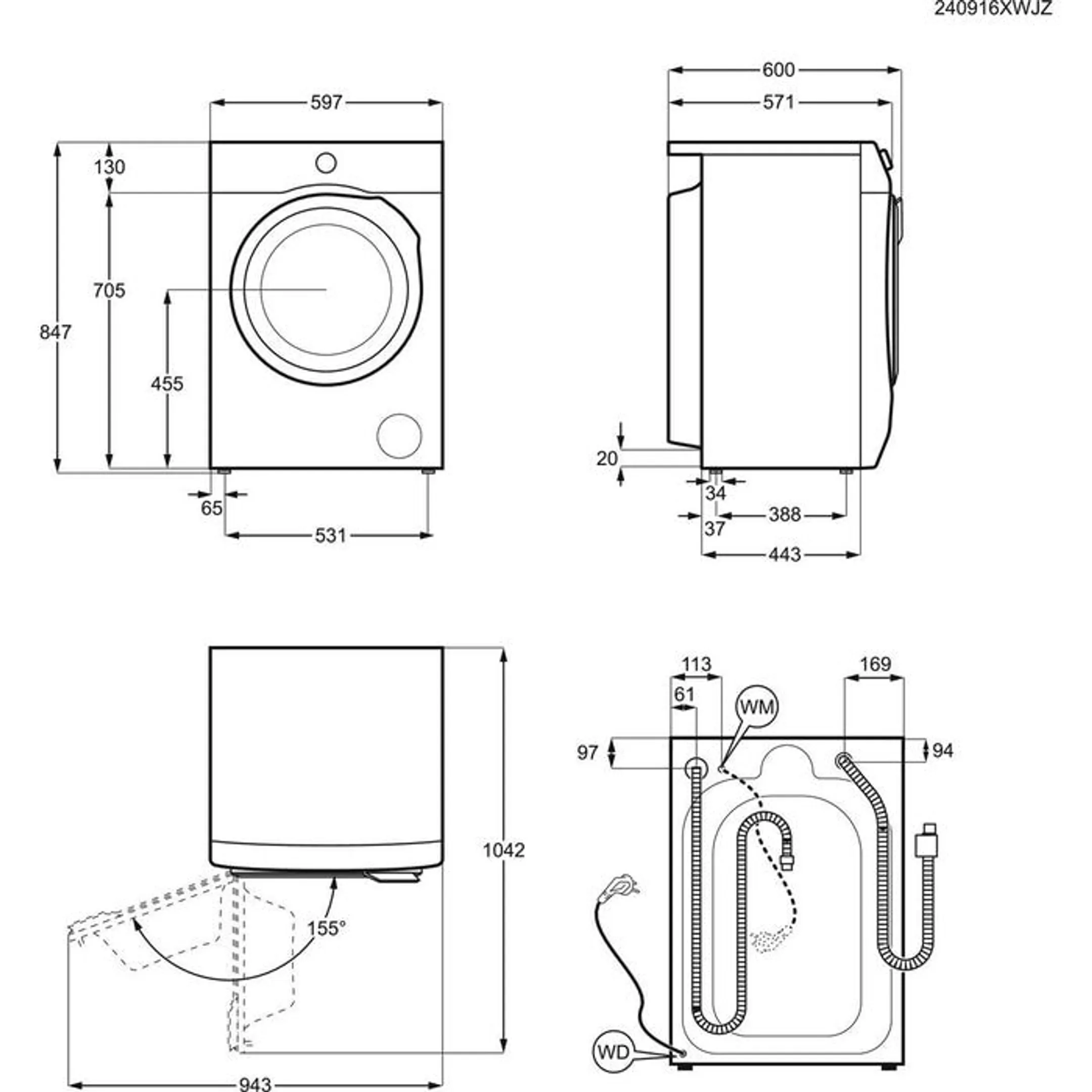 Was-droogcombinatie LWR73R864 7000 PROSTEAM 8KG