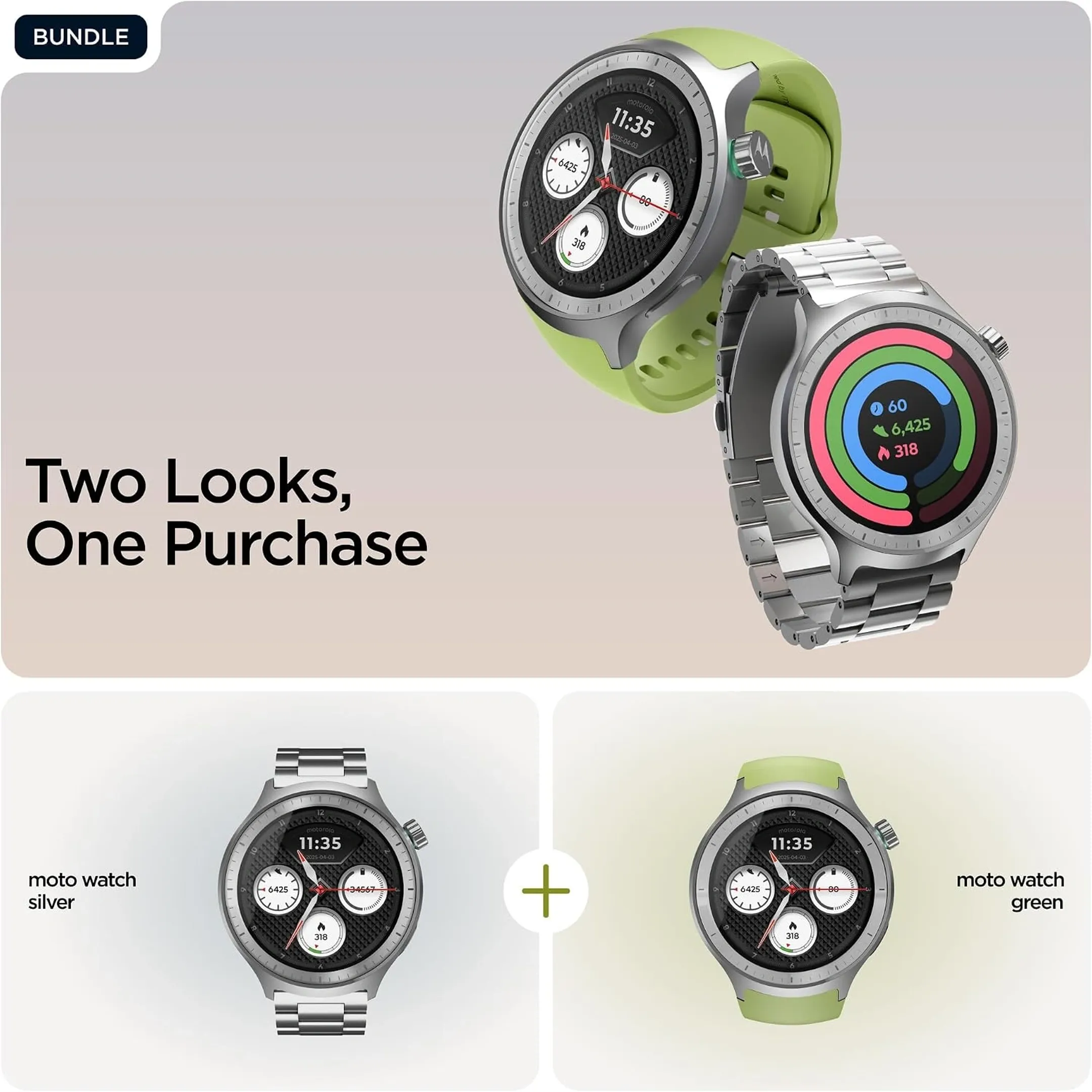 Moto Watch Premium Silver+Herbal Garden 47mm