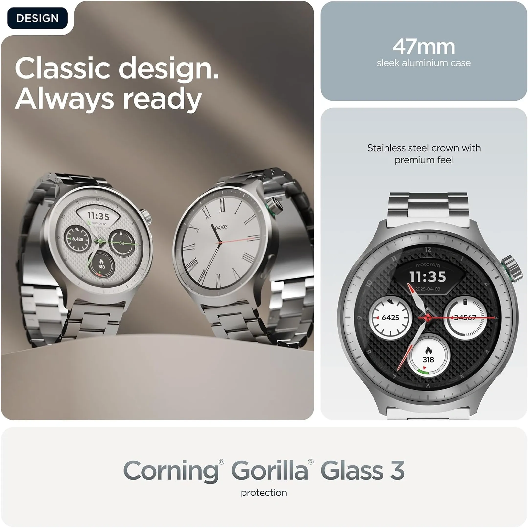 Moto Watch Premium Silver+Herbal Garden 47mm