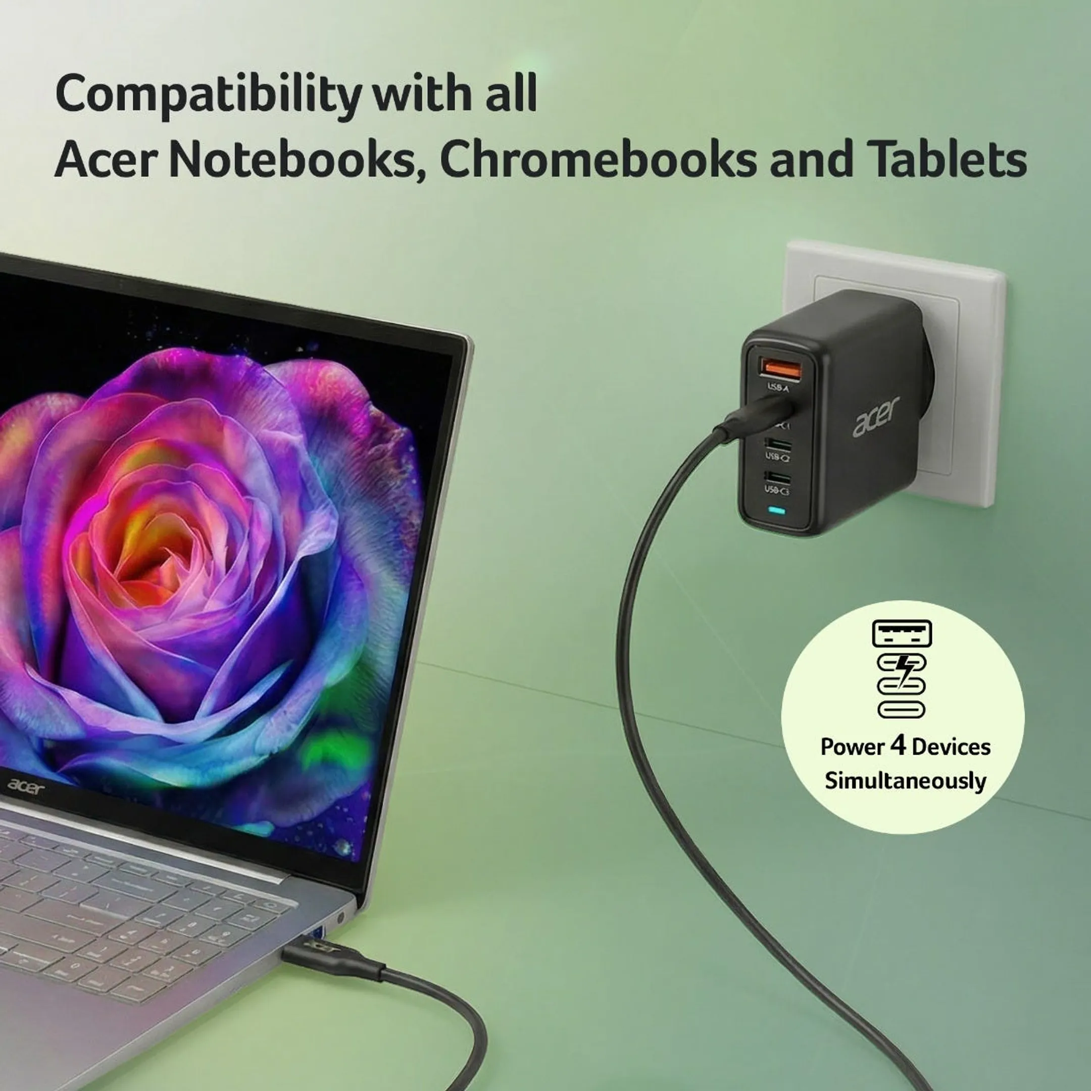 Chargeur d'ordinateur portable 100W 3x USB-C 1x USB-A