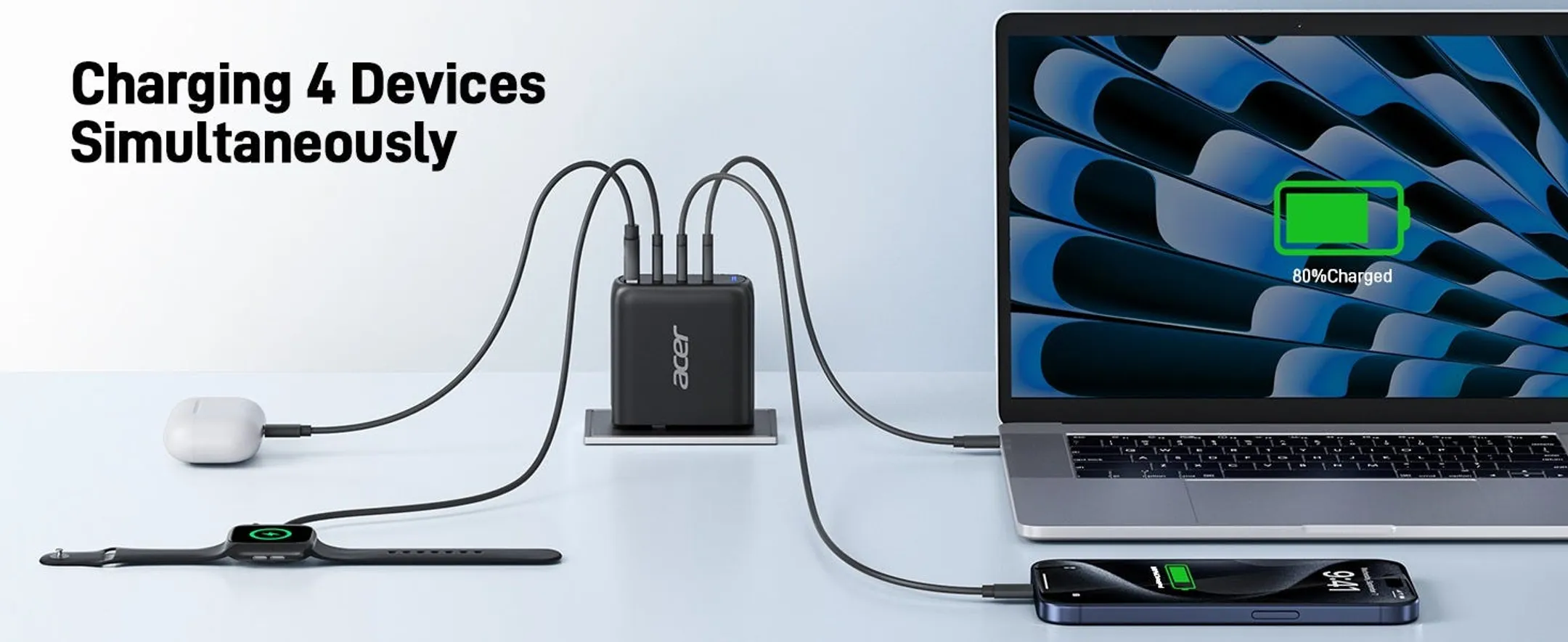 Chargeur d'ordinateur portable 100W 3x USB-C 1x USB-A